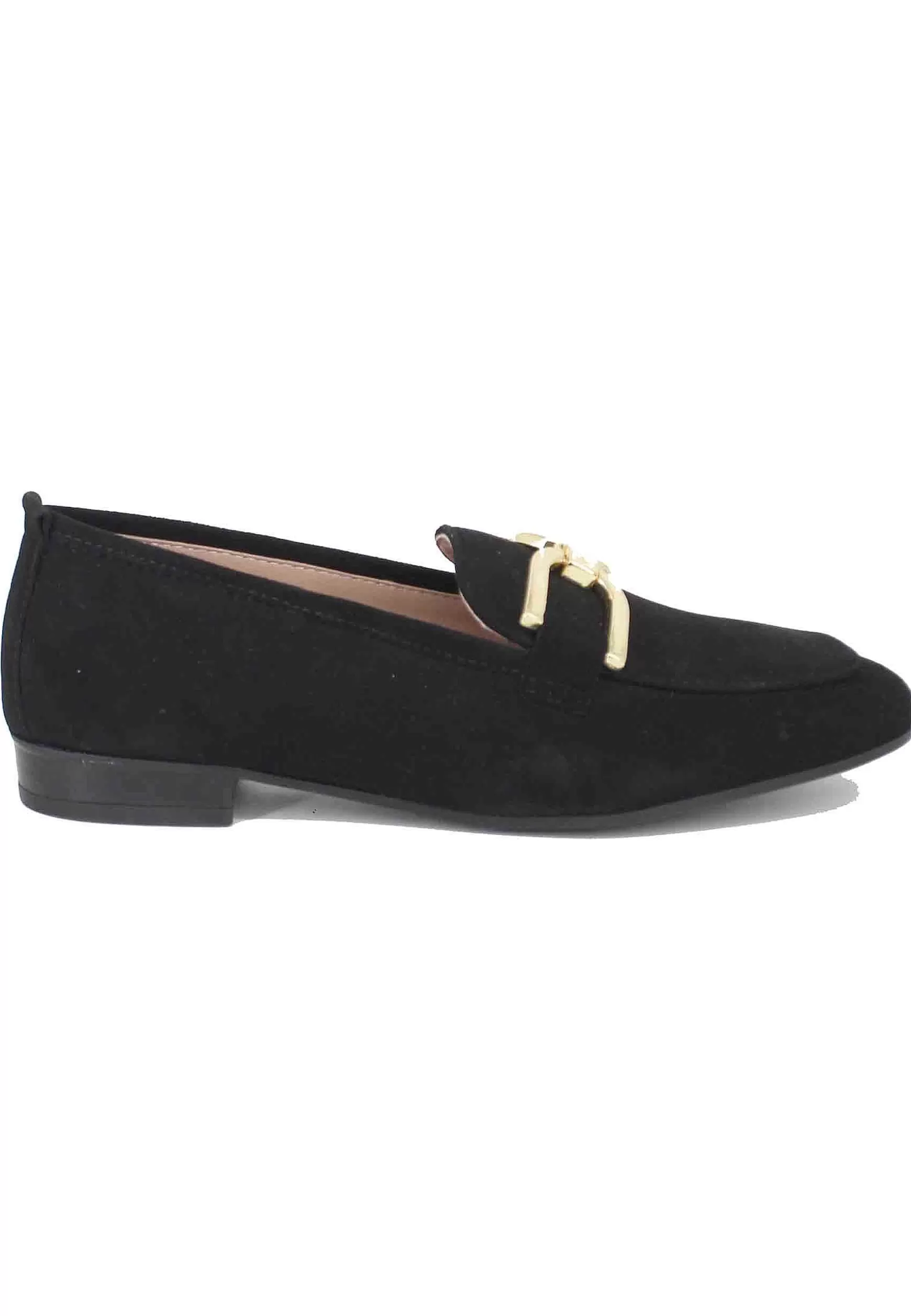 Mocassini Donna In Camoscio Nero Con Morsetto Oro*Unisa Hot