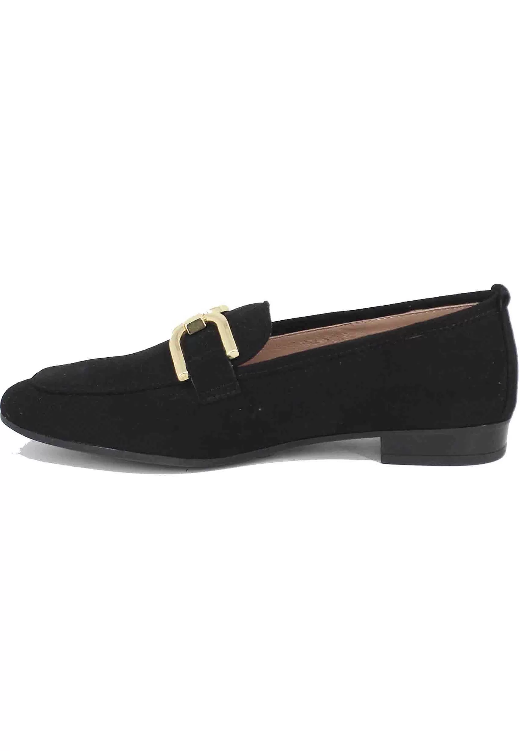 Mocassini Donna In Camoscio Nero Con Morsetto Oro*Unisa Hot