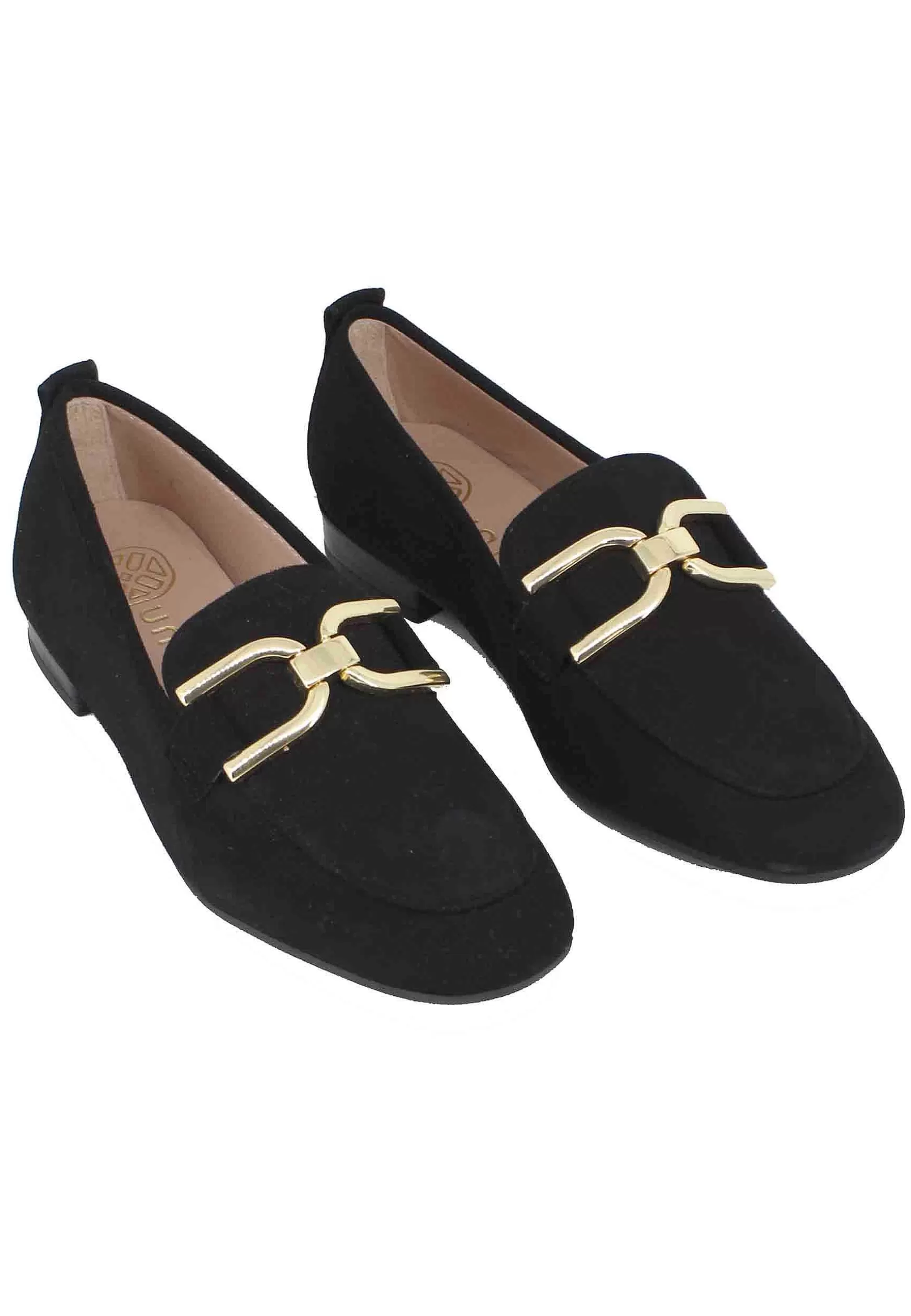 Mocassini Donna In Camoscio Nero Con Morsetto Oro*Unisa Hot