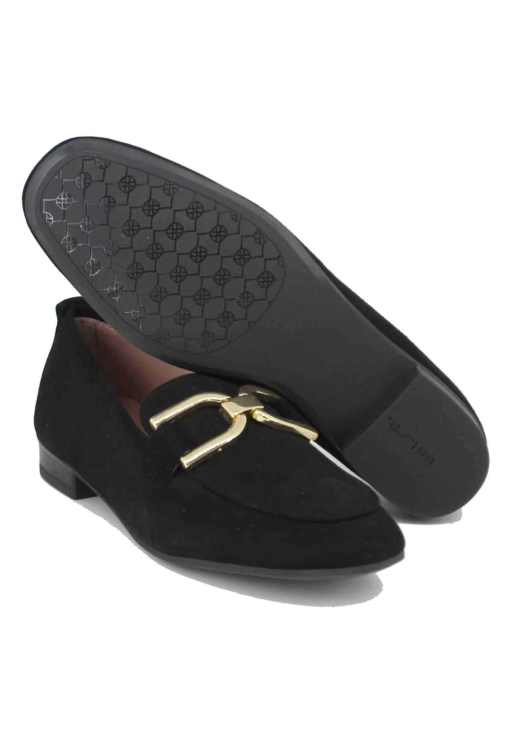 Mocassini Donna In Camoscio Nero Con Morsetto Oro*Unisa Hot