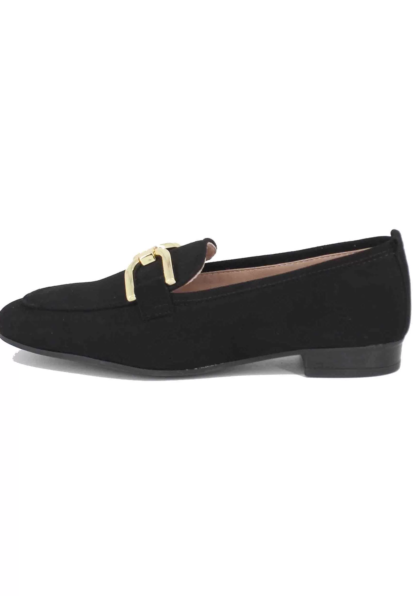 Mocassini Donna In Camoscio Nero Con Morsetto Oro*Unisa Hot