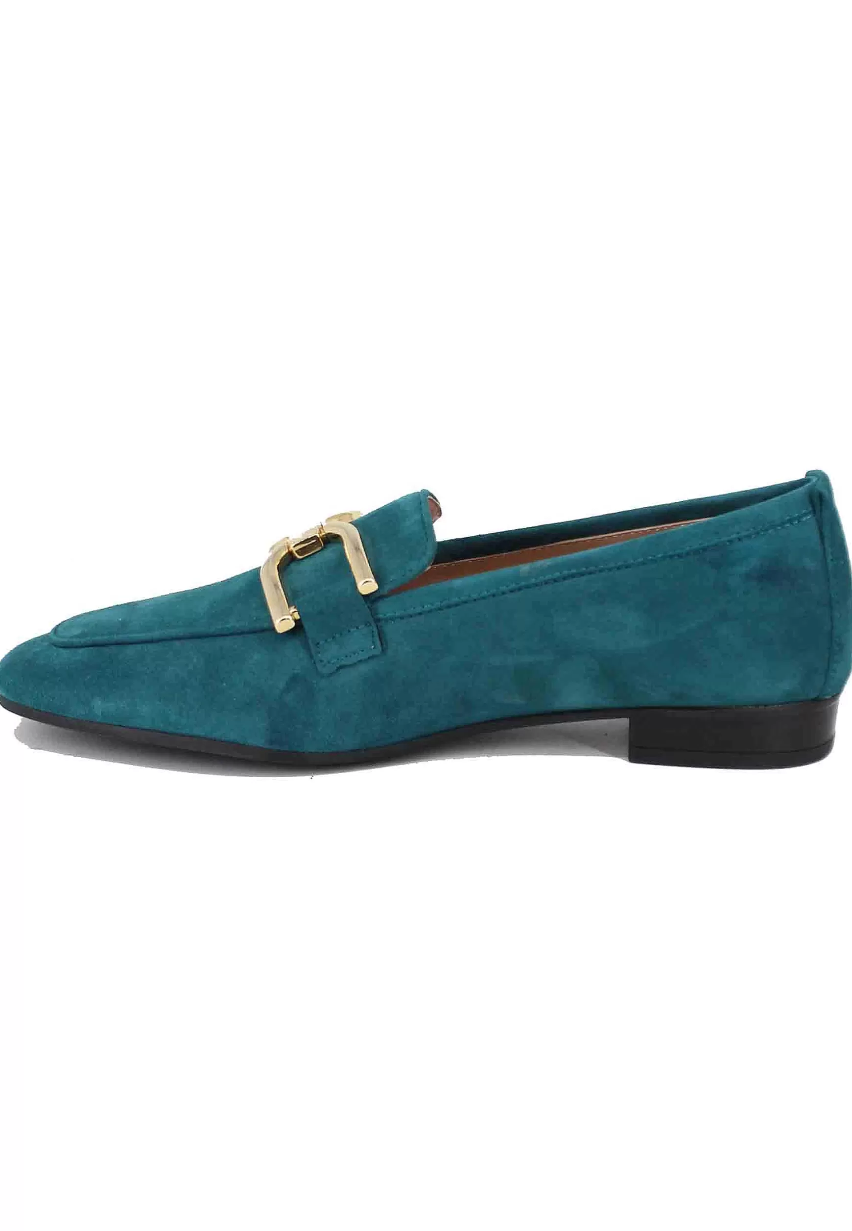 Mocassini Donna In Camoscio Petrolio Con Morsetto Oro*Unisa Flash Sale