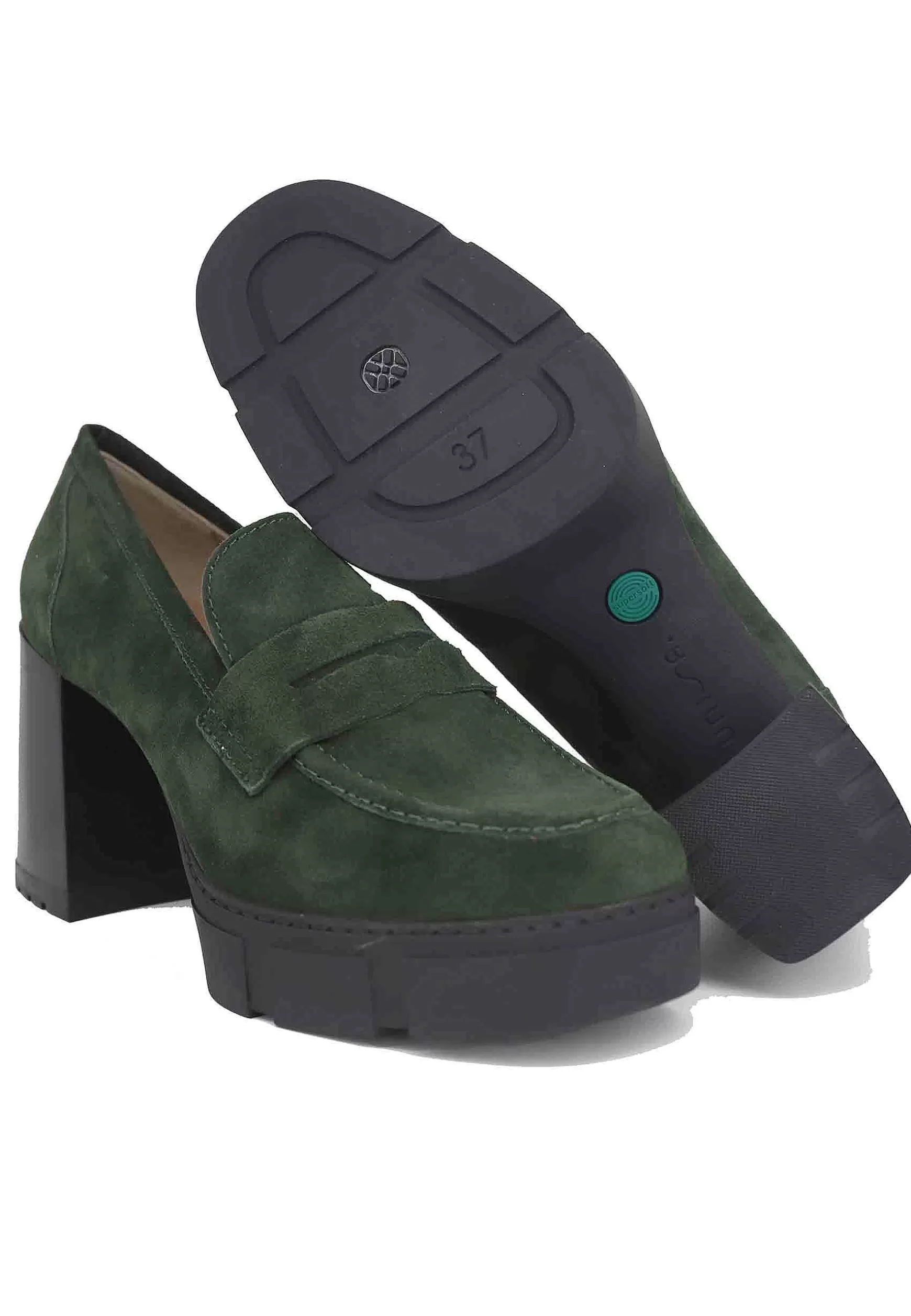 Mocassini Donna In Camoscio Verde Con Tacco Alto E Plateau*Unisa Best