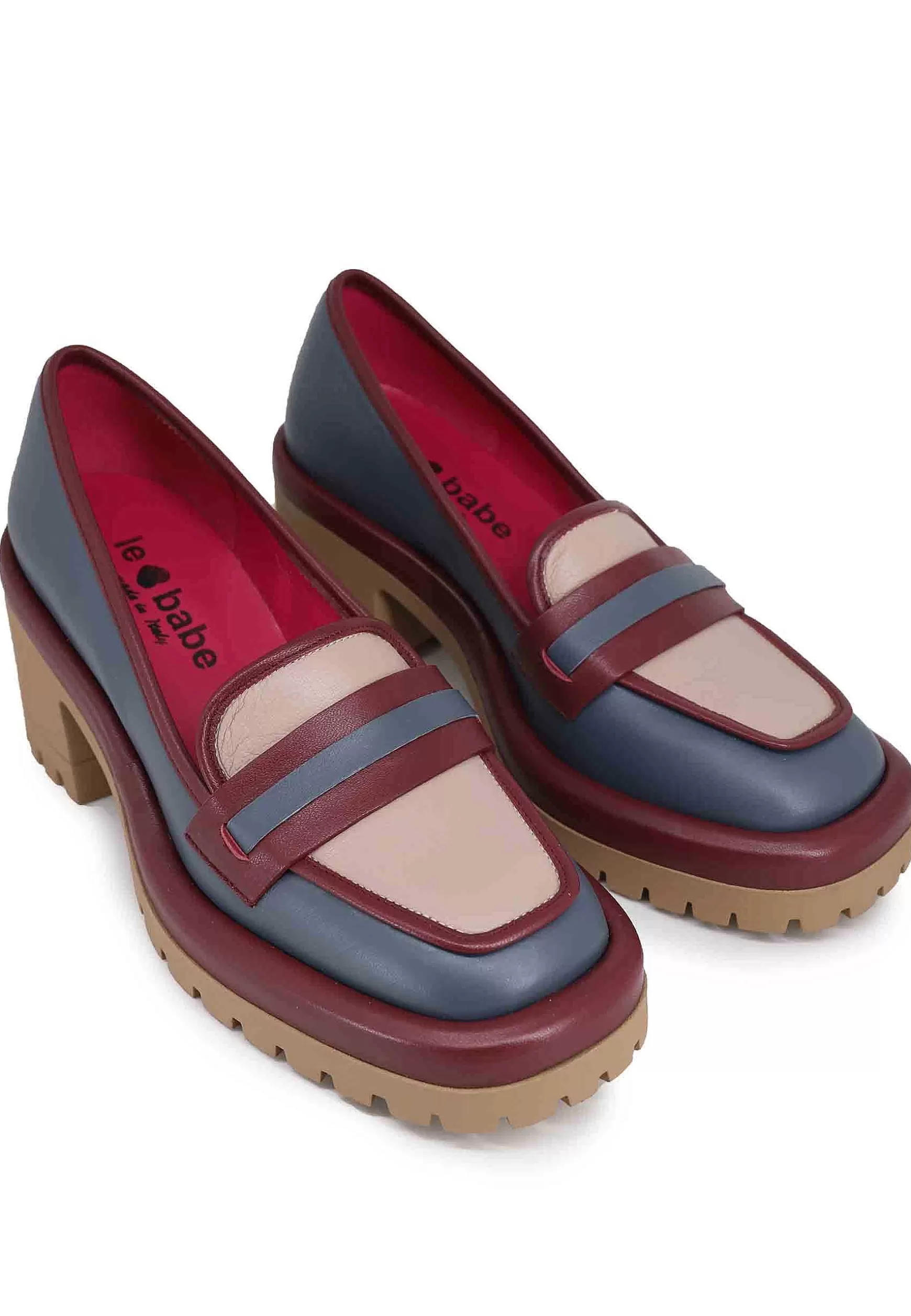 Mocassini Donna In Pelle Blu Con Suola Alta In Gomma*Le Babe Best Sale