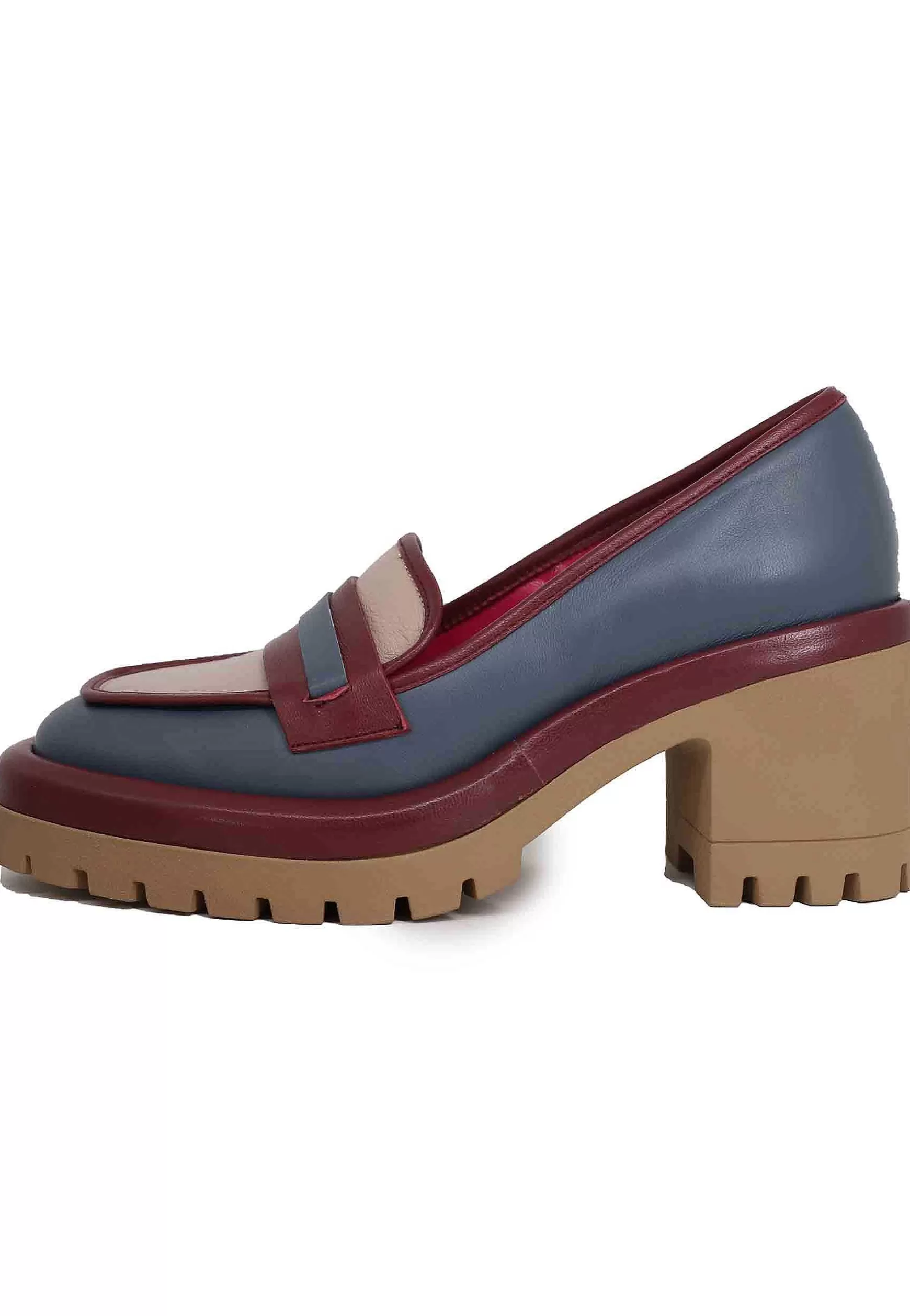 Mocassini Donna In Pelle Blu Con Suola Alta In Gomma*Le Babe Best Sale