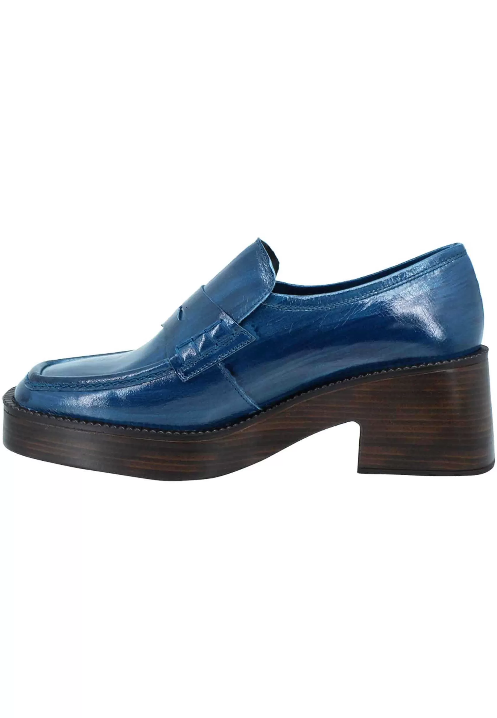 Mocassini Donna In Pelle Blu Con Tacco E Plateau In Gomma*Pons Quintana Hot