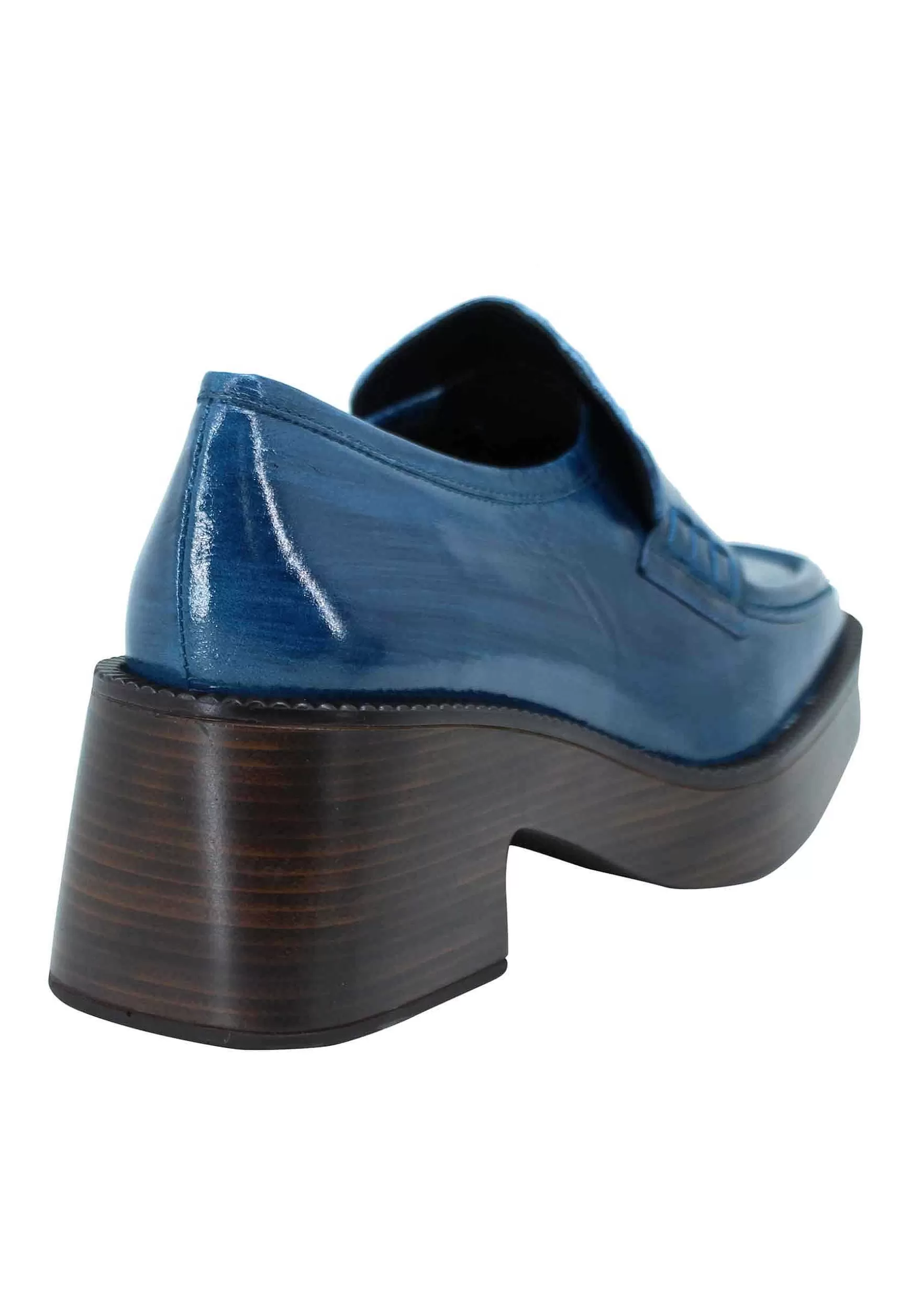 Mocassini Donna In Pelle Blu Con Tacco E Plateau In Gomma*Pons Quintana Hot