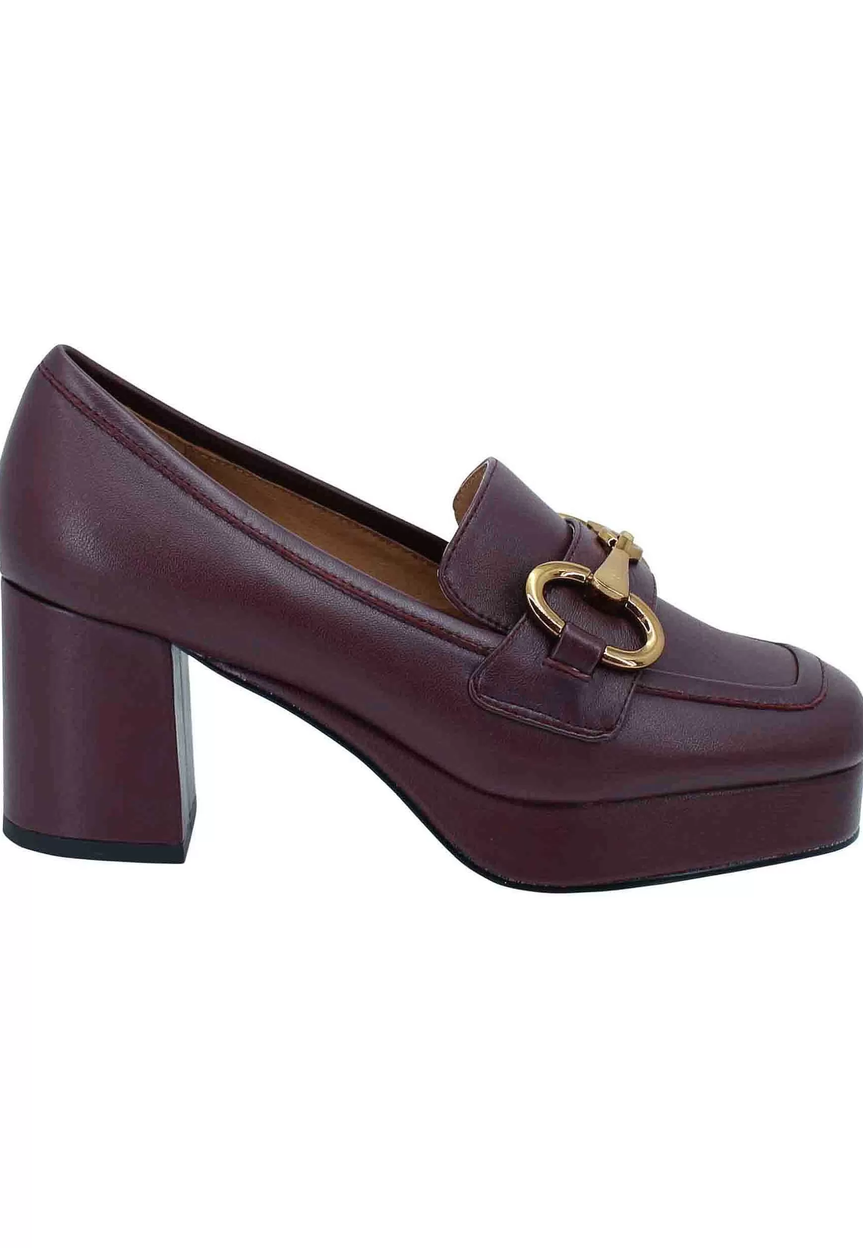 Mocassini Donna In Pelle Bordeaux Con Morsetto Oro Tacco E Plateau*Bibi Lou Sale