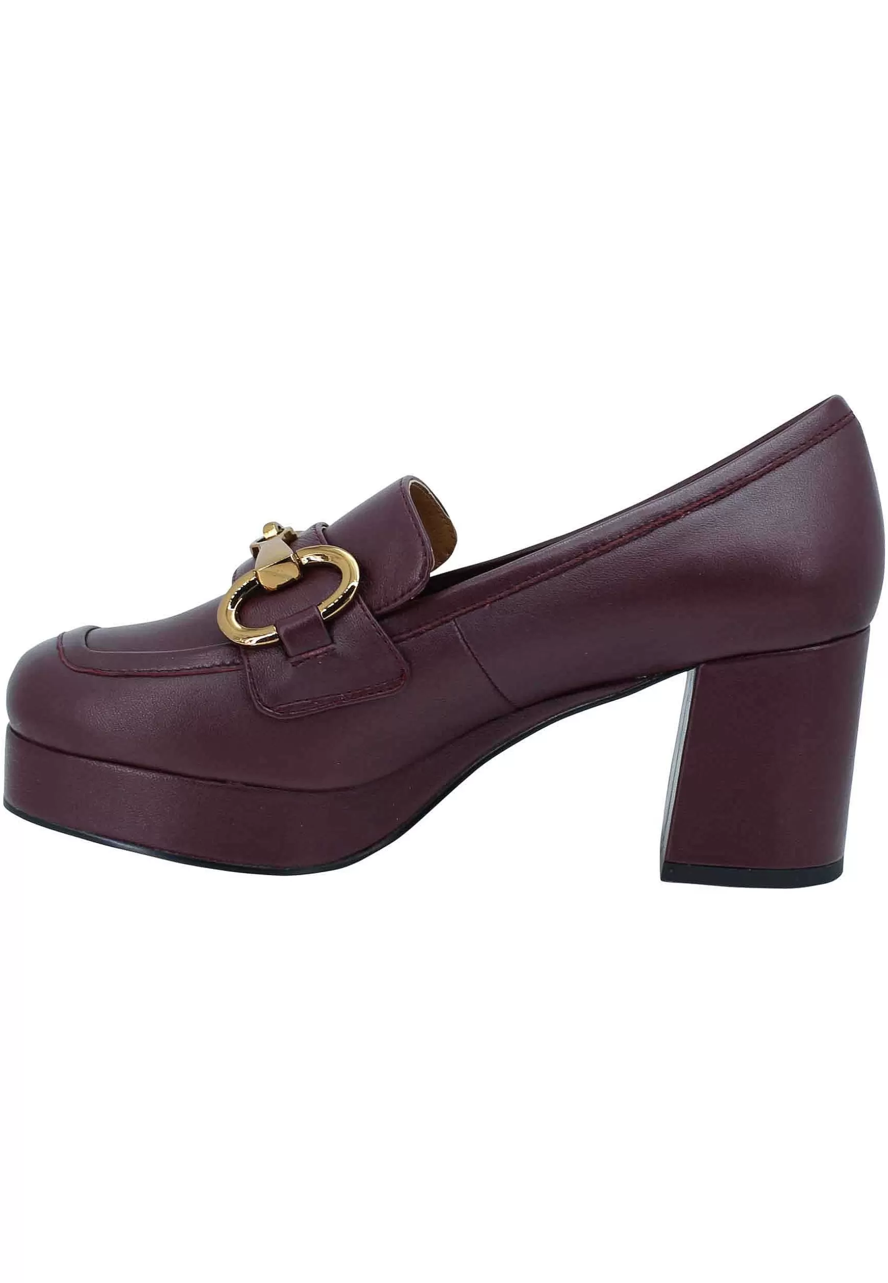 Mocassini Donna In Pelle Bordeaux Con Morsetto Oro Tacco E Plateau*Bibi Lou Sale
