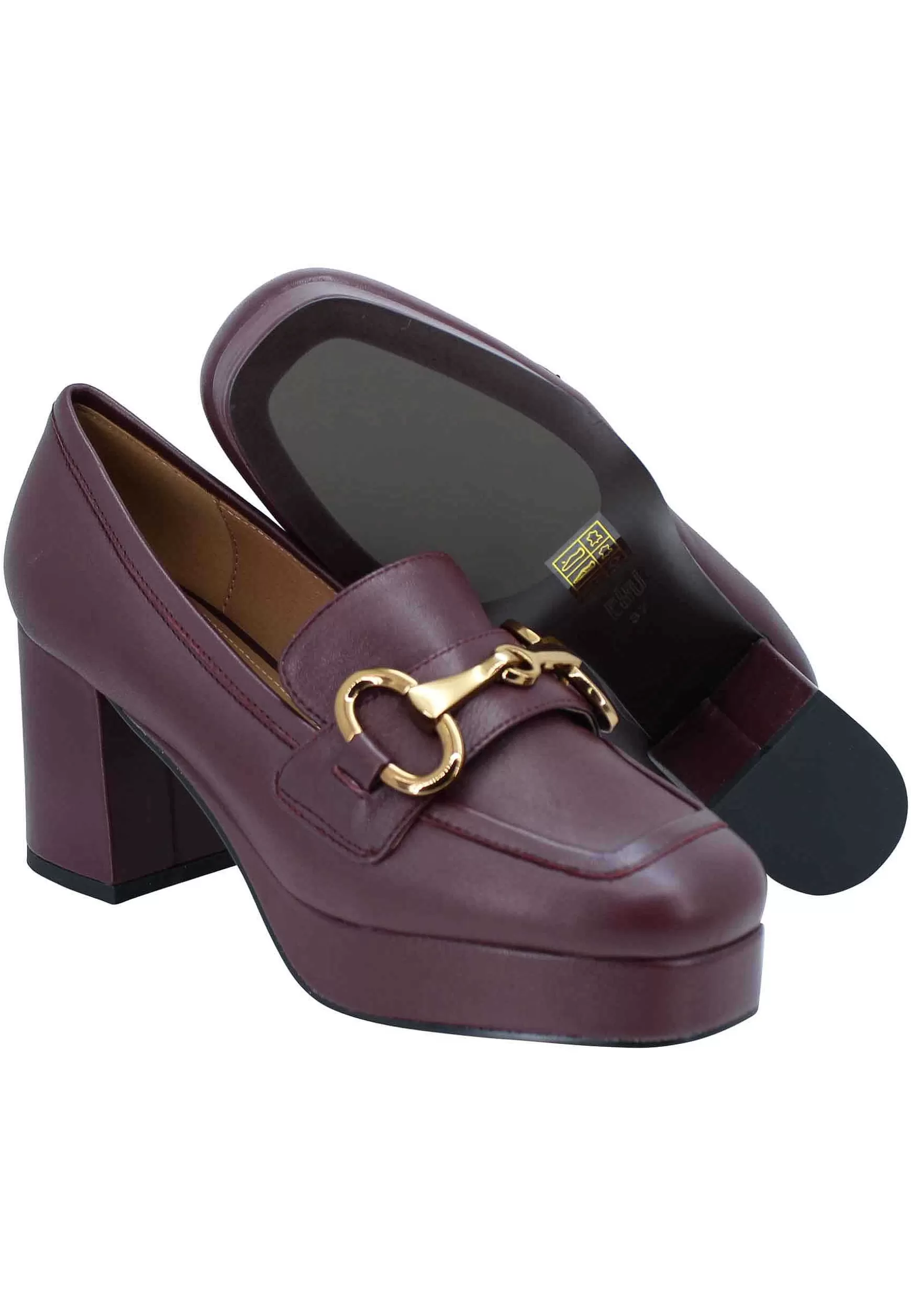 Mocassini Donna In Pelle Bordeaux Con Morsetto Oro Tacco E Plateau*Bibi Lou Sale