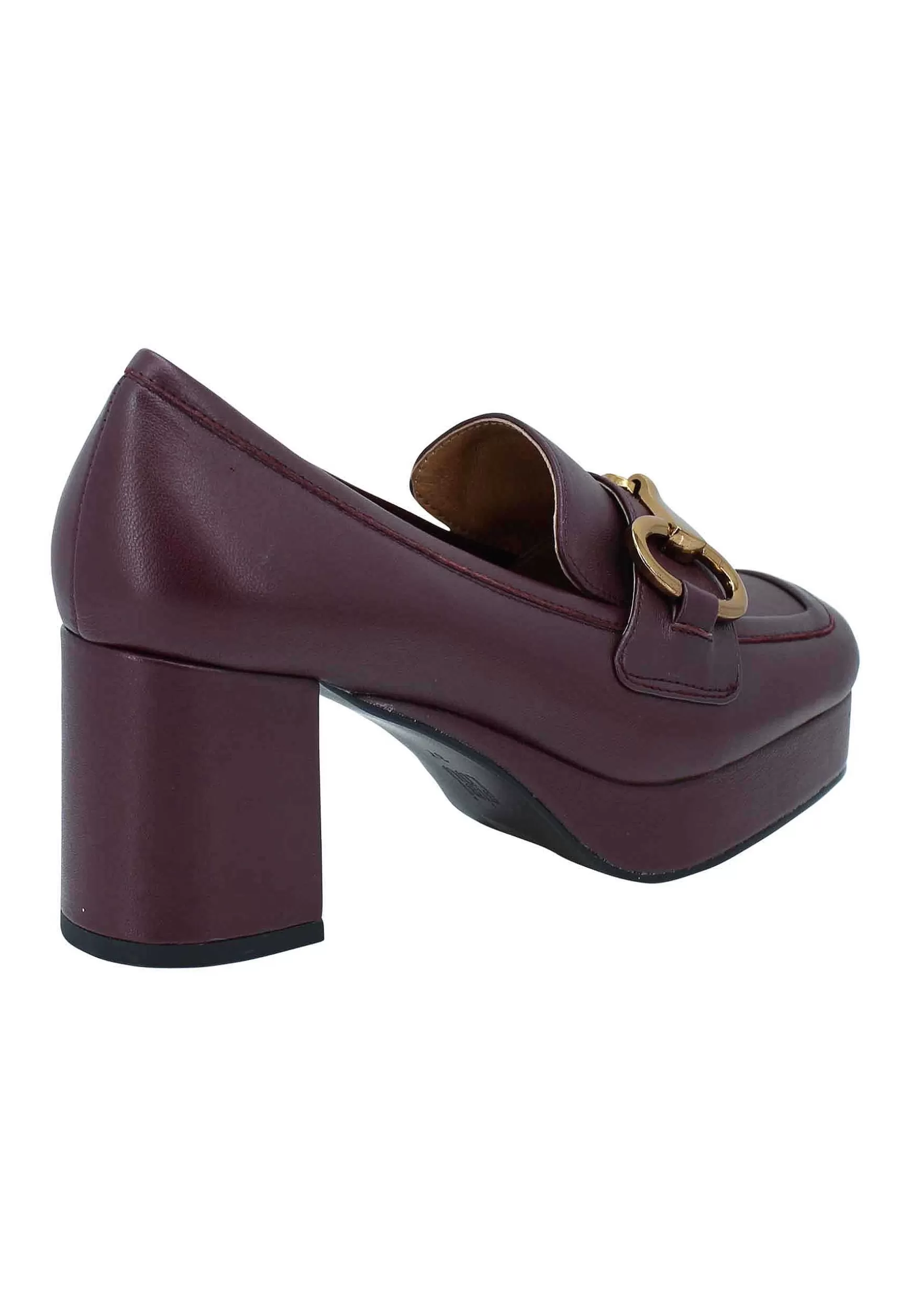 Mocassini Donna In Pelle Bordeaux Con Morsetto Oro Tacco E Plateau*Bibi Lou Sale