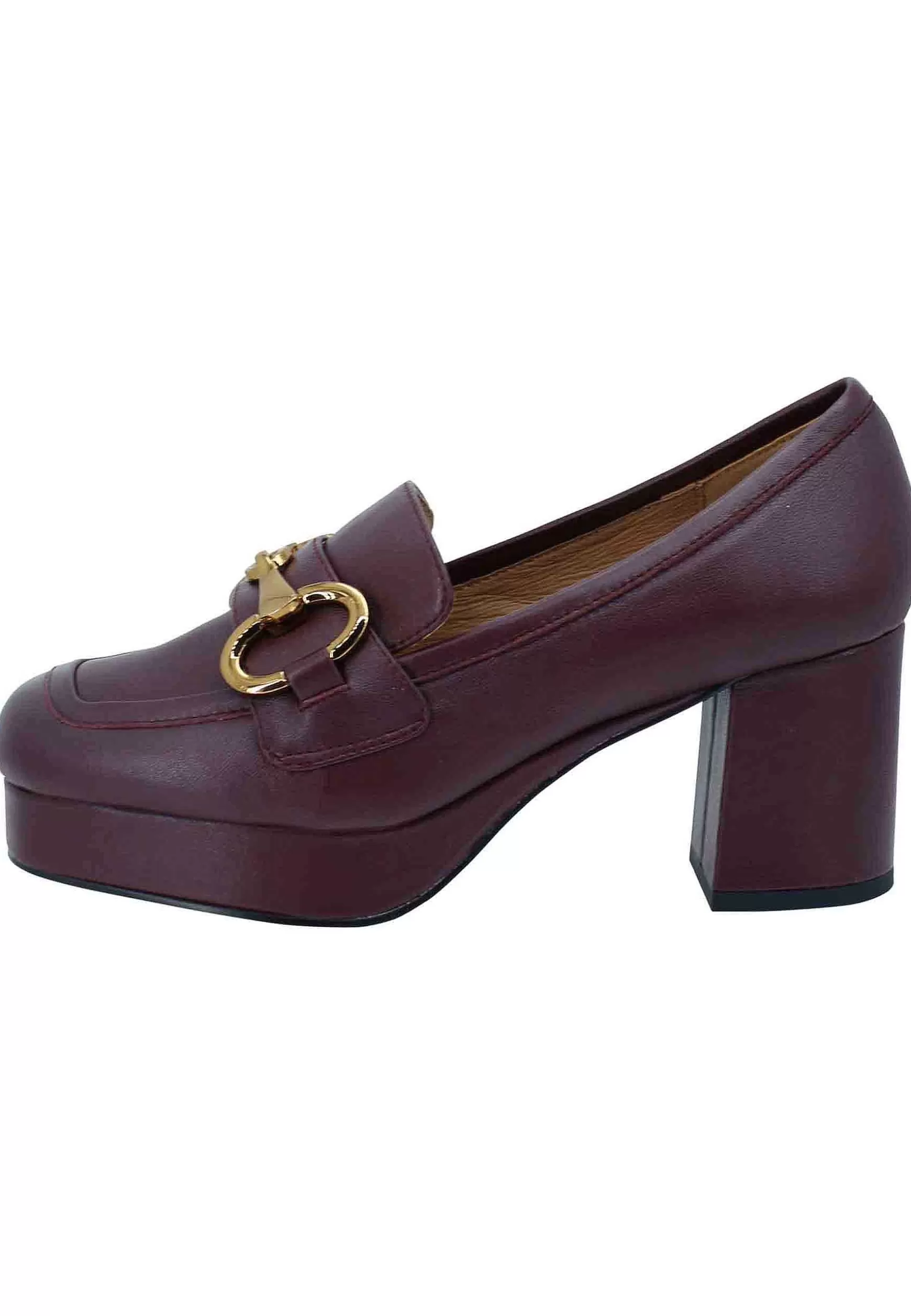 Mocassini Donna In Pelle Bordeaux Con Morsetto Oro Tacco E Plateau*Bibi Lou Sale
