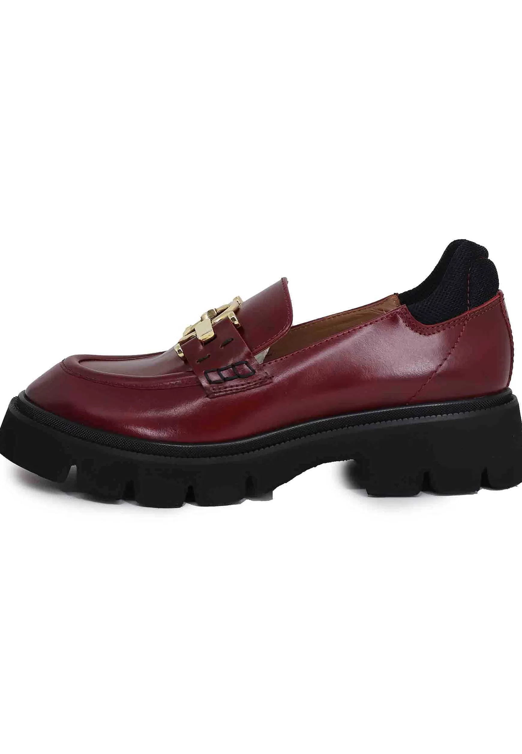 Mocassini Donna In Pelle Bordeaux Con Suola Carrarmato** Online