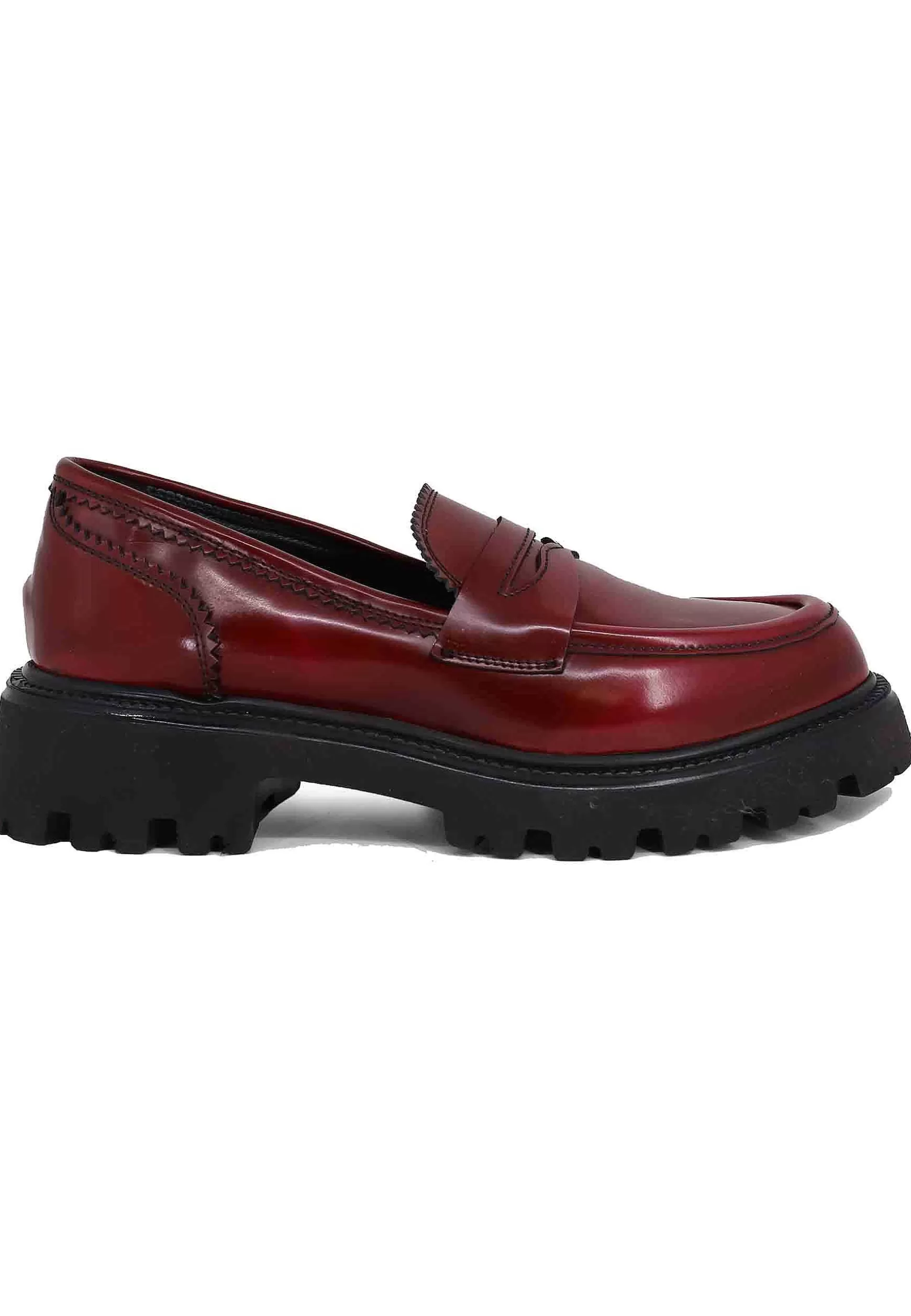 Mocassini Donna In Pelle Bordeaux Con Suola In Gomma Carrarmato*Tattoo Online