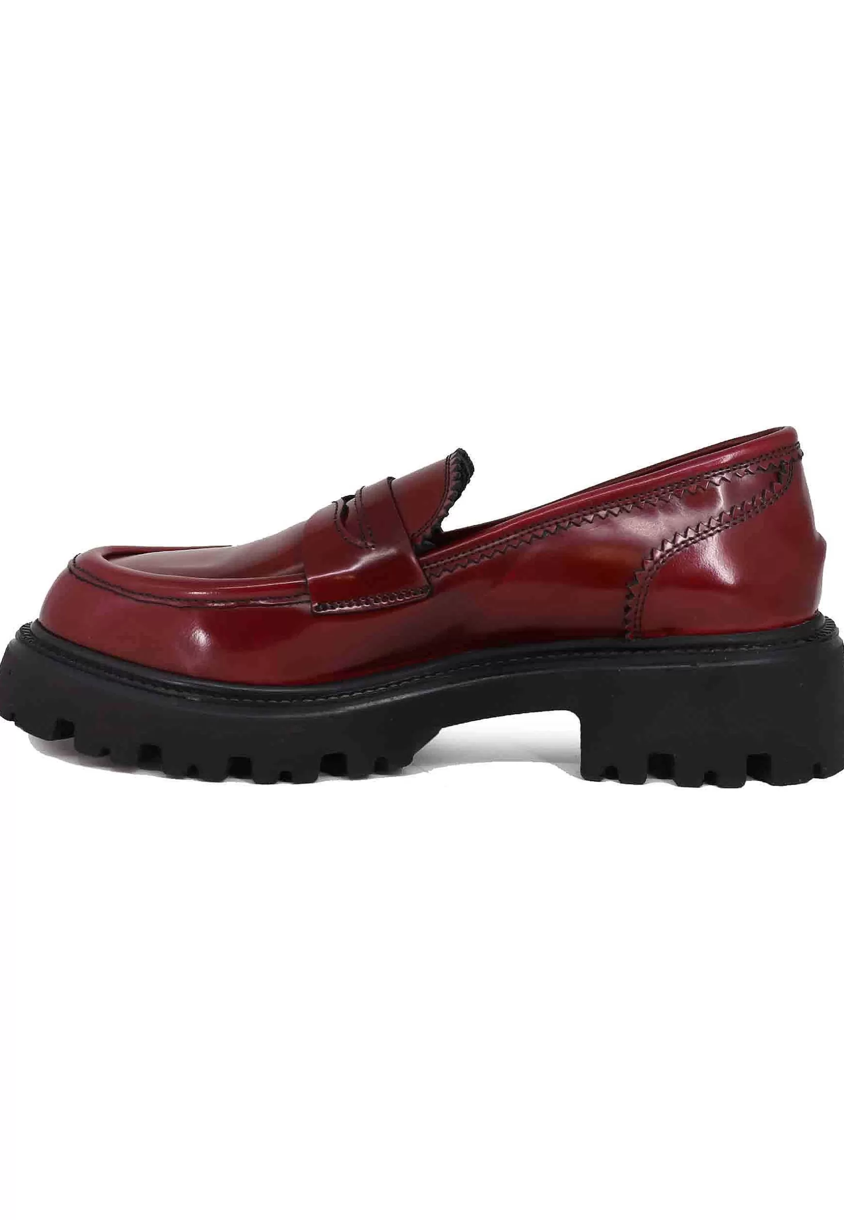 Mocassini Donna In Pelle Bordeaux Con Suola In Gomma Carrarmato*Tattoo Online