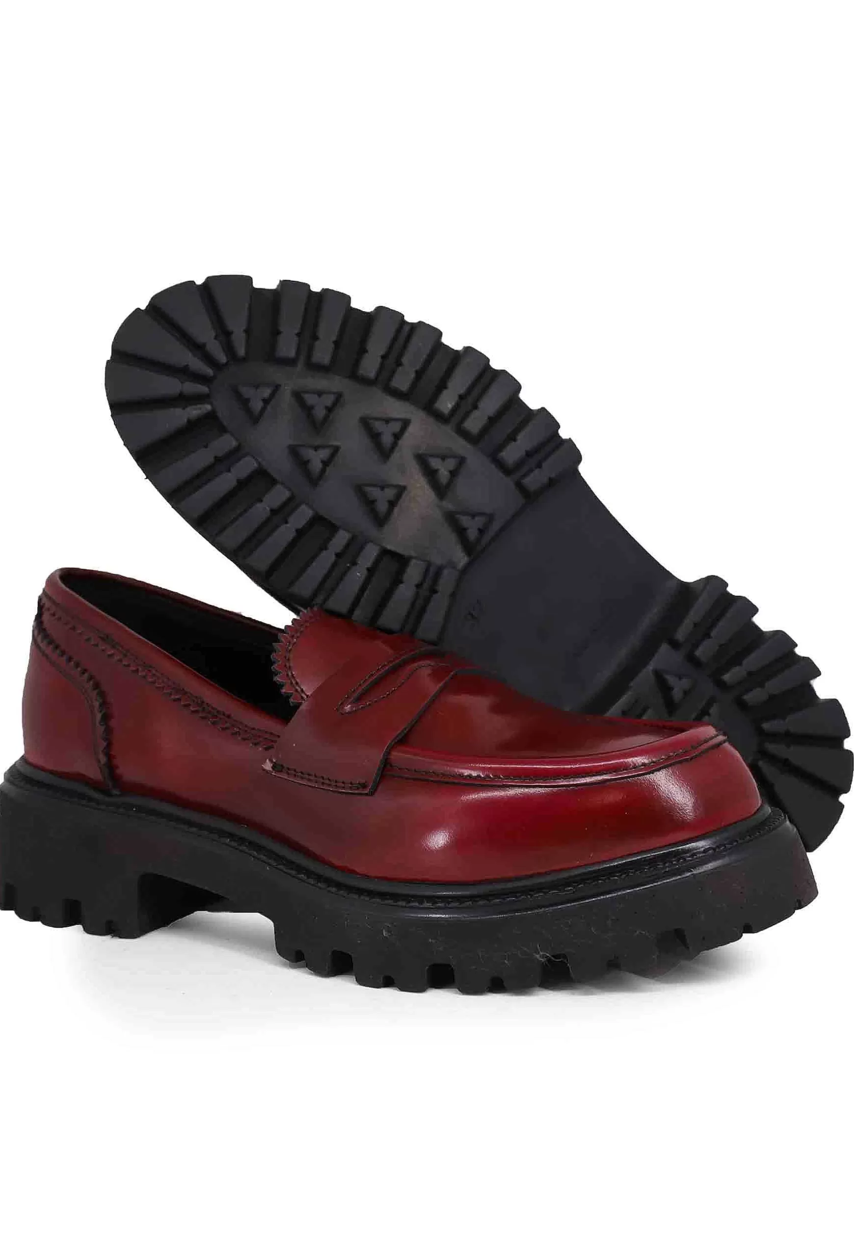 Mocassini Donna In Pelle Bordeaux Con Suola In Gomma Carrarmato*Tattoo Online
