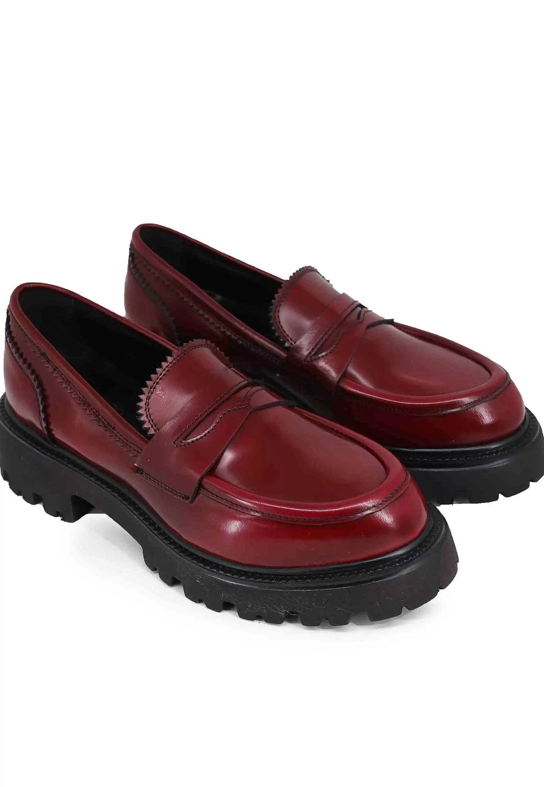 Mocassini Donna In Pelle Bordeaux Con Suola In Gomma Carrarmato*Tattoo Online