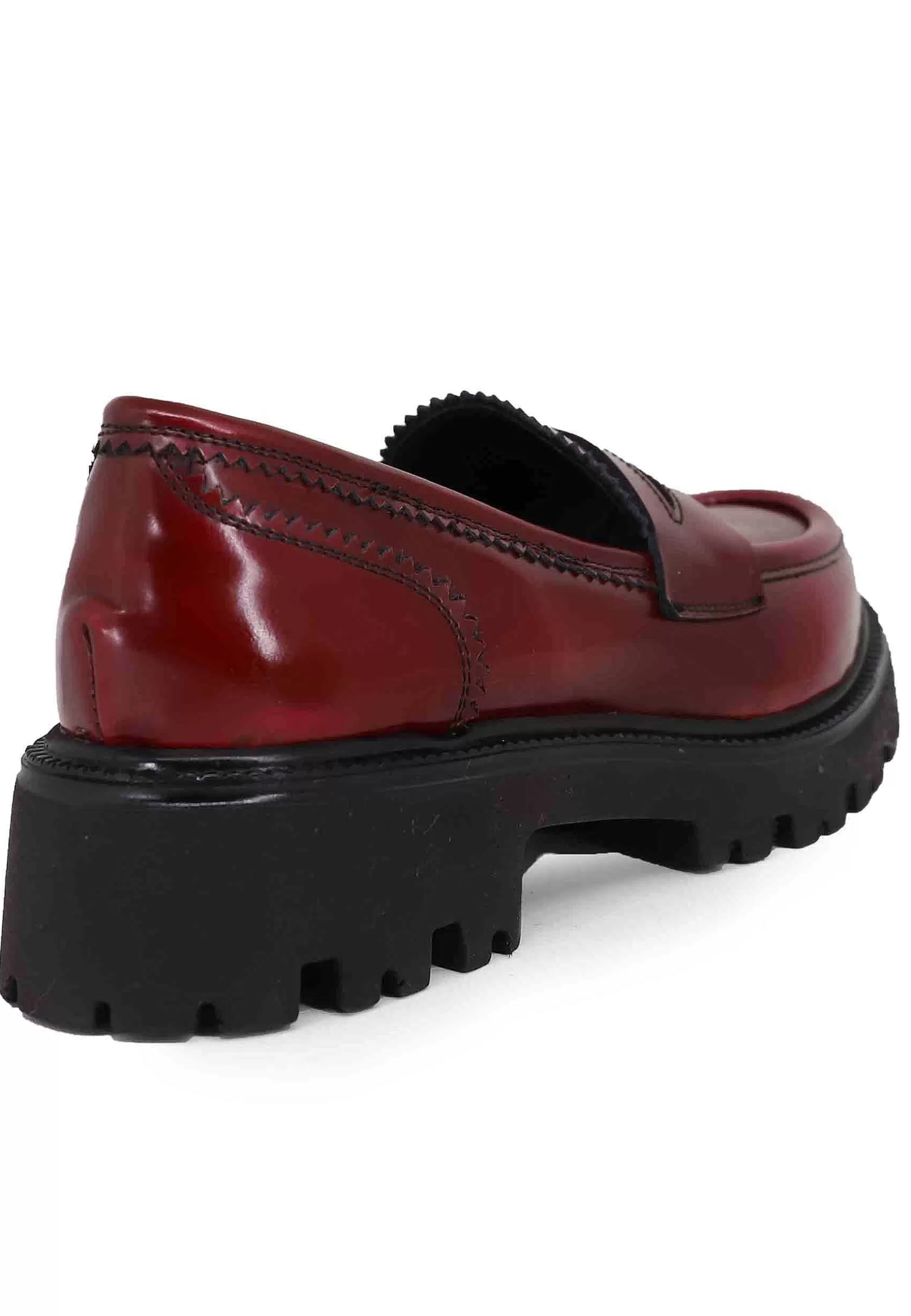 Mocassini Donna In Pelle Bordeaux Con Suola In Gomma Carrarmato*Tattoo Online