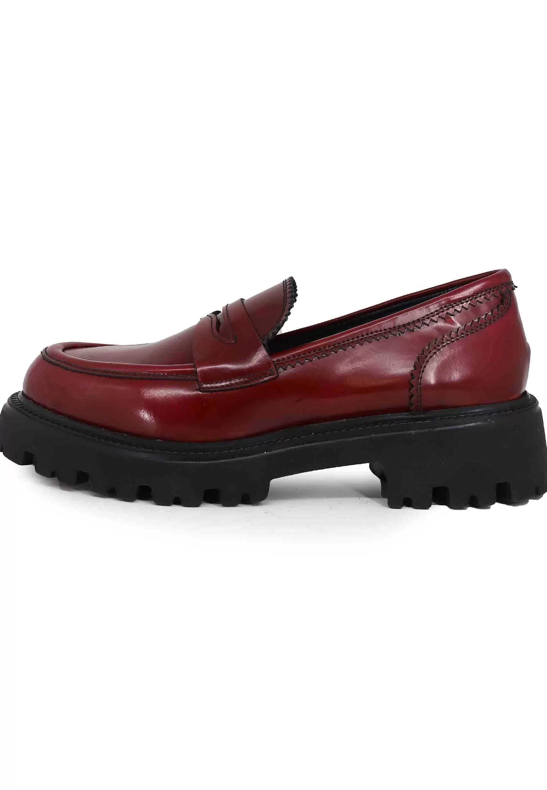 Mocassini Donna In Pelle Bordeaux Con Suola In Gomma Carrarmato*Tattoo Online