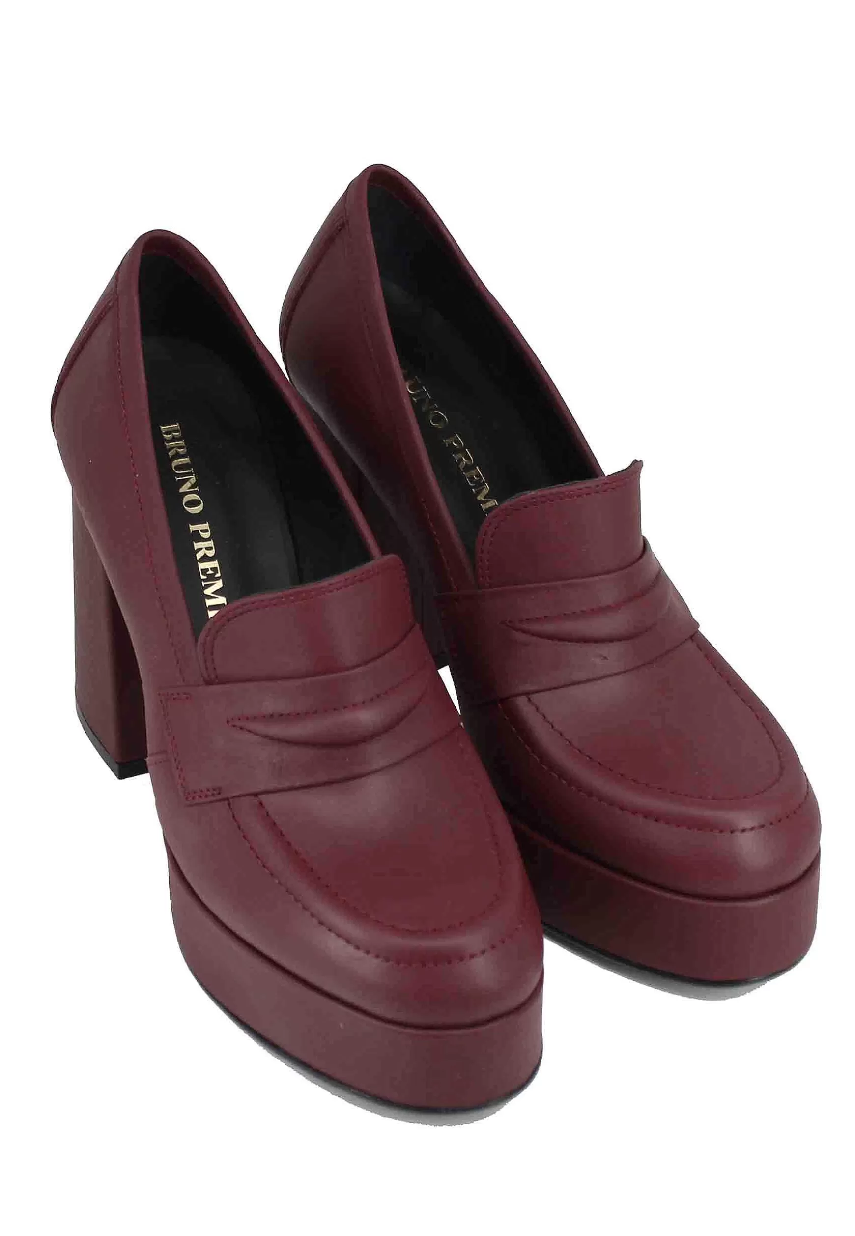 Mocassini Donna In Pelle Bordeaux Con Tacco Alto E Plateau*Bruno Premi Online