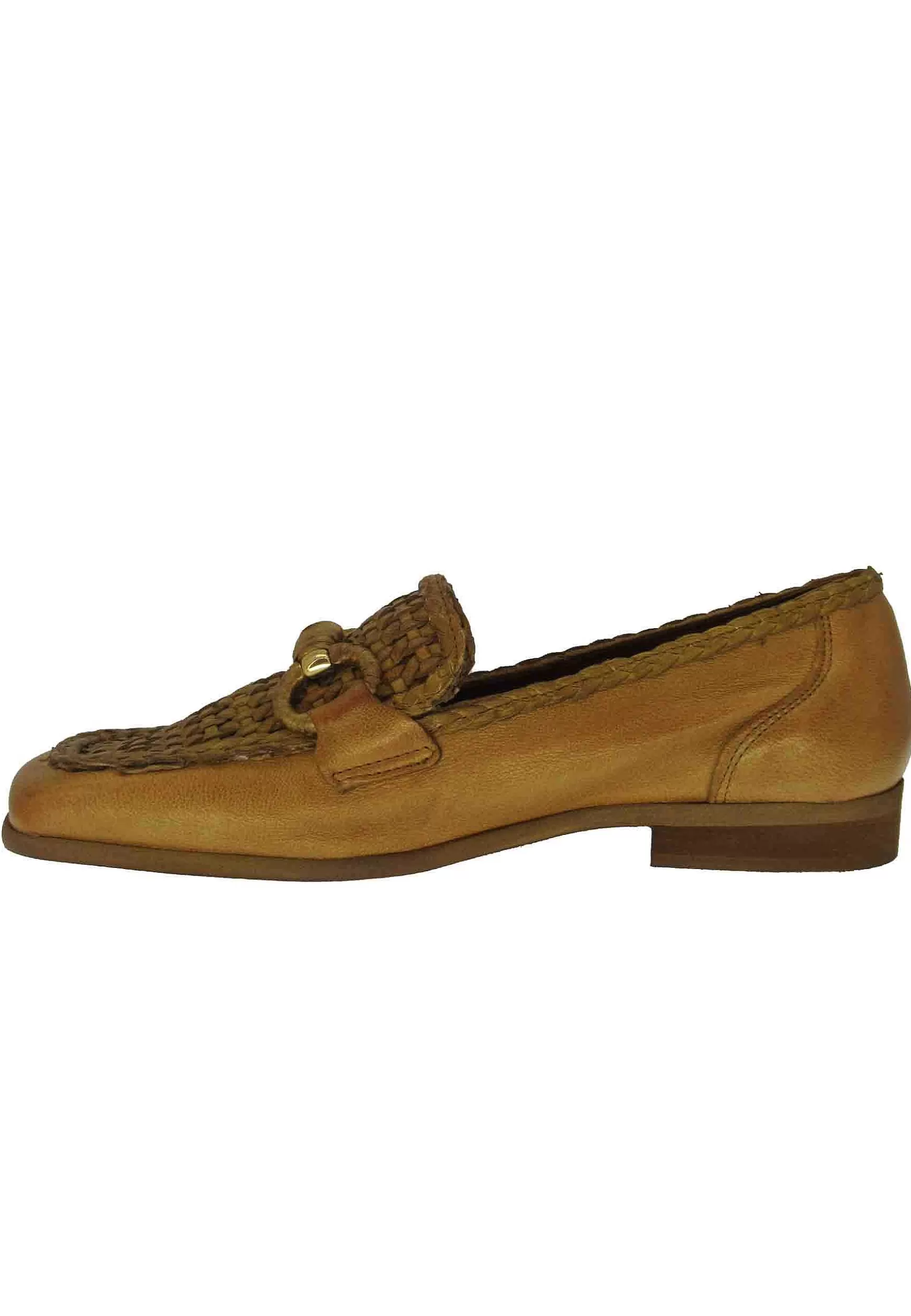 Mocassini Donna In Pelle Cuoio Con Bendina Intrecciata A Tono E Tacco Basso*Zoe Hot