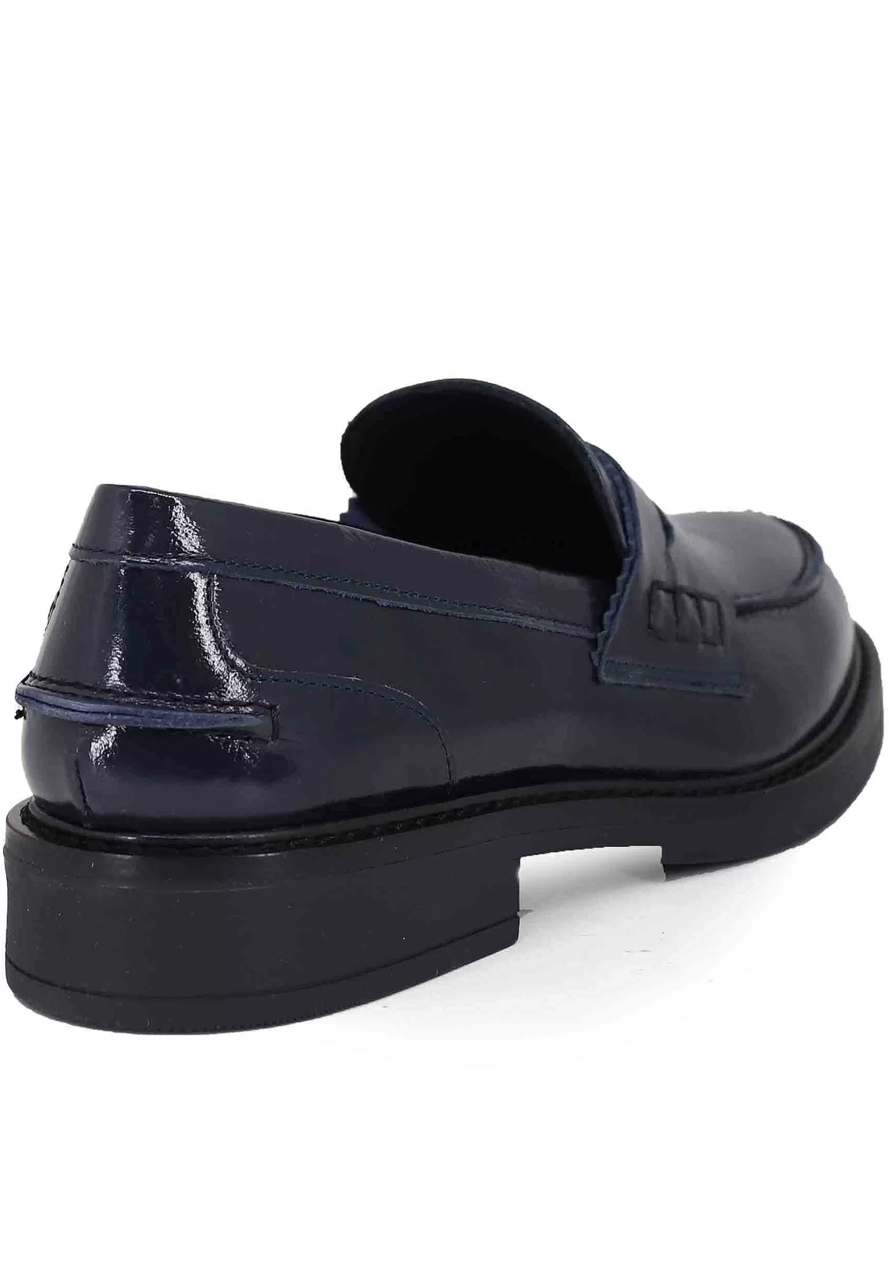 Mocassini Donna In Pelle Lucida Blu Con Suola In Gomma*Bruno Premi New