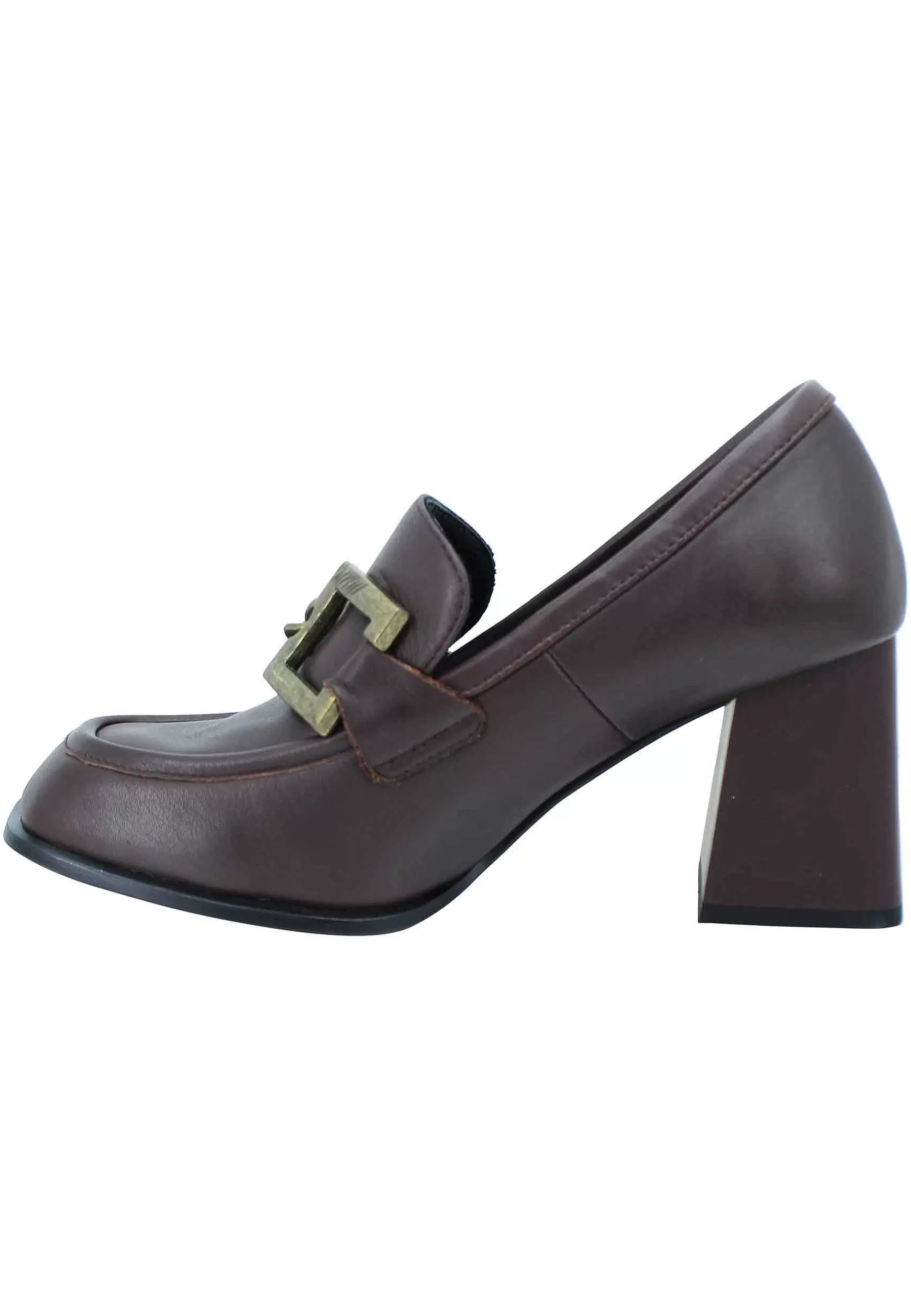 Mocassini Donna In Pelle Marrone Con Accessorio Tacco Alto E Punta Quadra*Manufacture D Discount