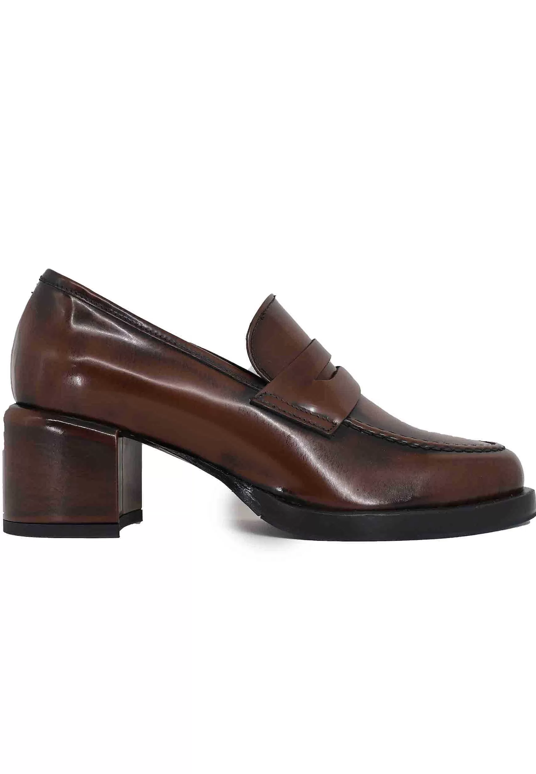 Mocassini Donna In Pelle Marrone Con Tacco In Pelle E Punta Tonda*Poesie Veneziane Sale