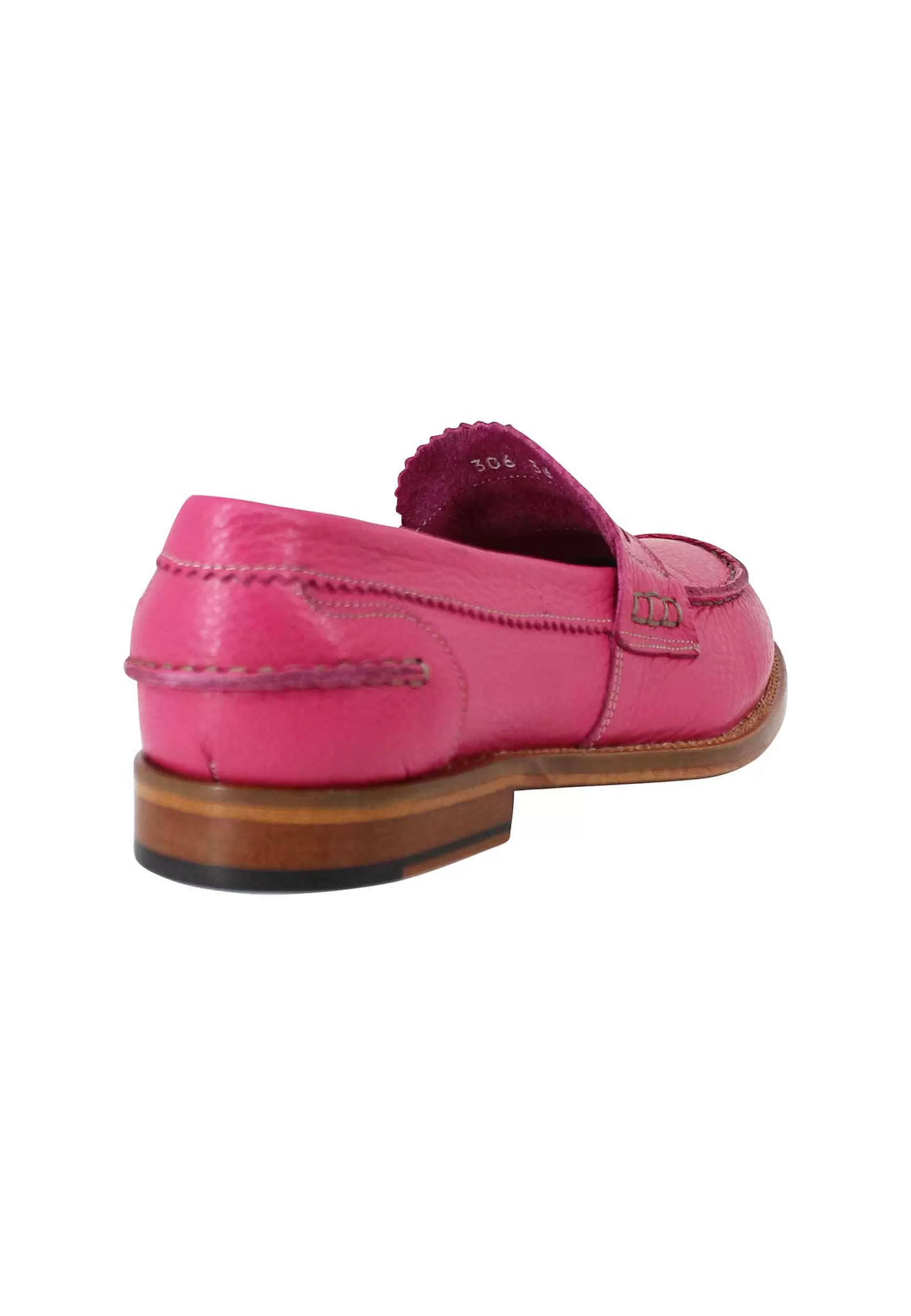 Mocassini Donna In Pelle Martellata Fuxia Con Bendina In Tono E Suola In Cuoio** Discount