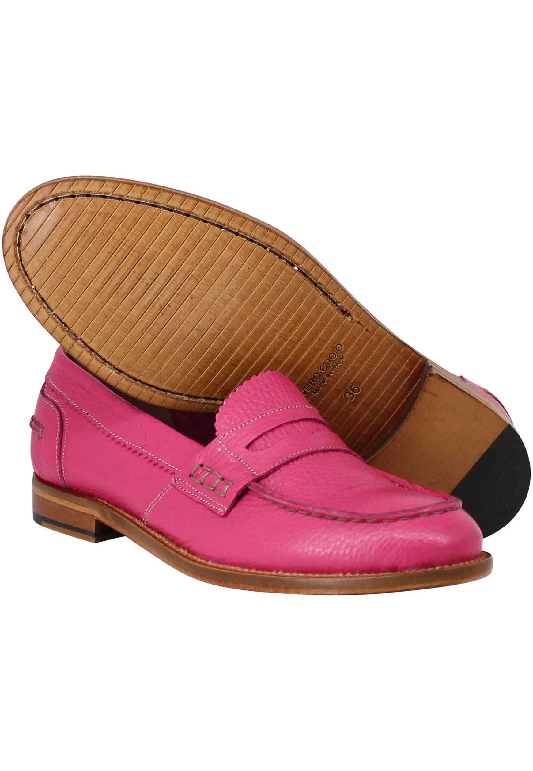 Mocassini Donna In Pelle Martellata Fuxia Con Bendina In Tono E Suola In Cuoio** Discount