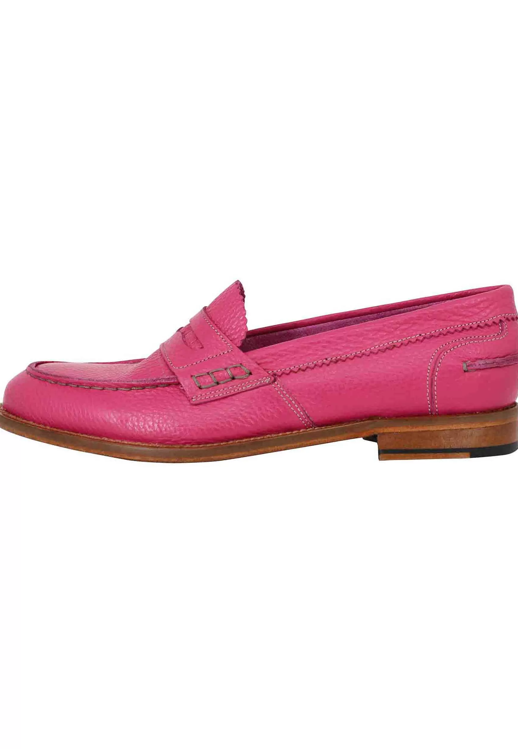 Mocassini Donna In Pelle Martellata Fuxia Con Bendina In Tono E Suola In Cuoio** Discount
