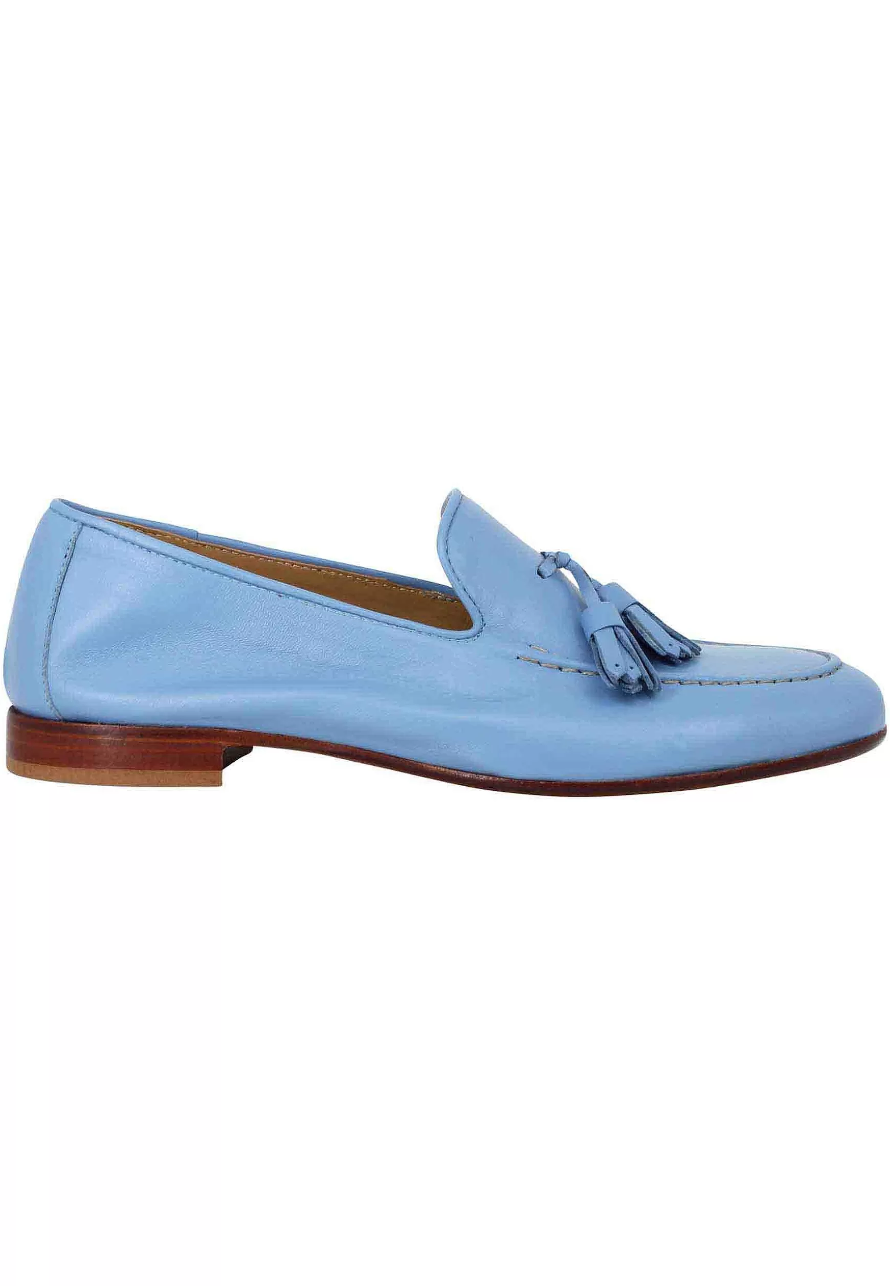 Mocassini Donna In Pelle Naturale Celeste Con Nappine In Tinta** Shop