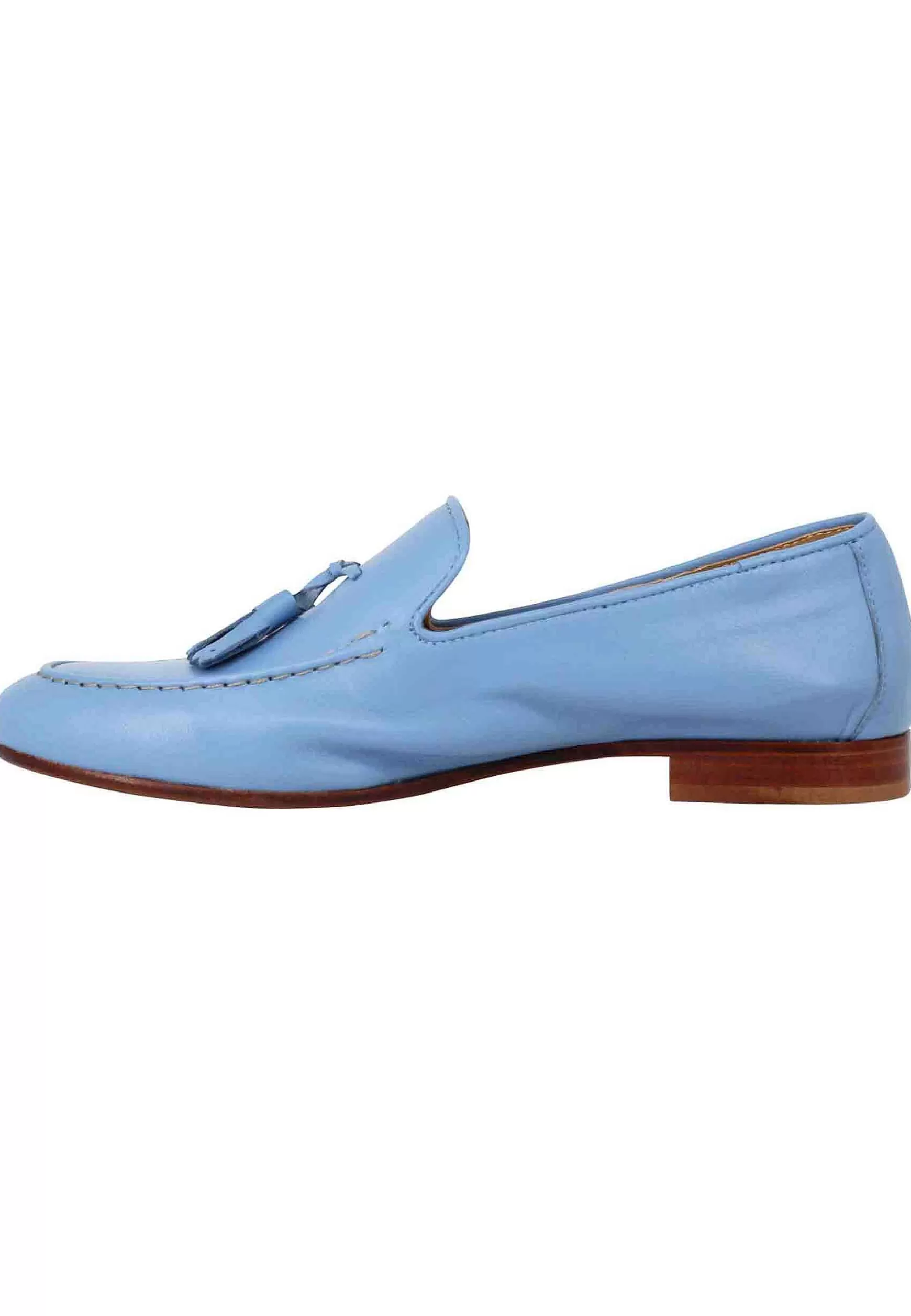 Mocassini Donna In Pelle Naturale Celeste Con Nappine In Tinta** Shop
