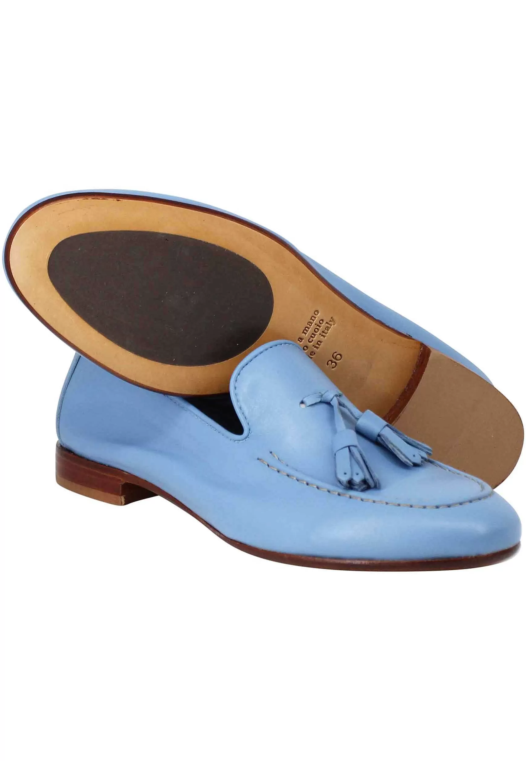 Mocassini Donna In Pelle Naturale Celeste Con Nappine In Tinta** Shop