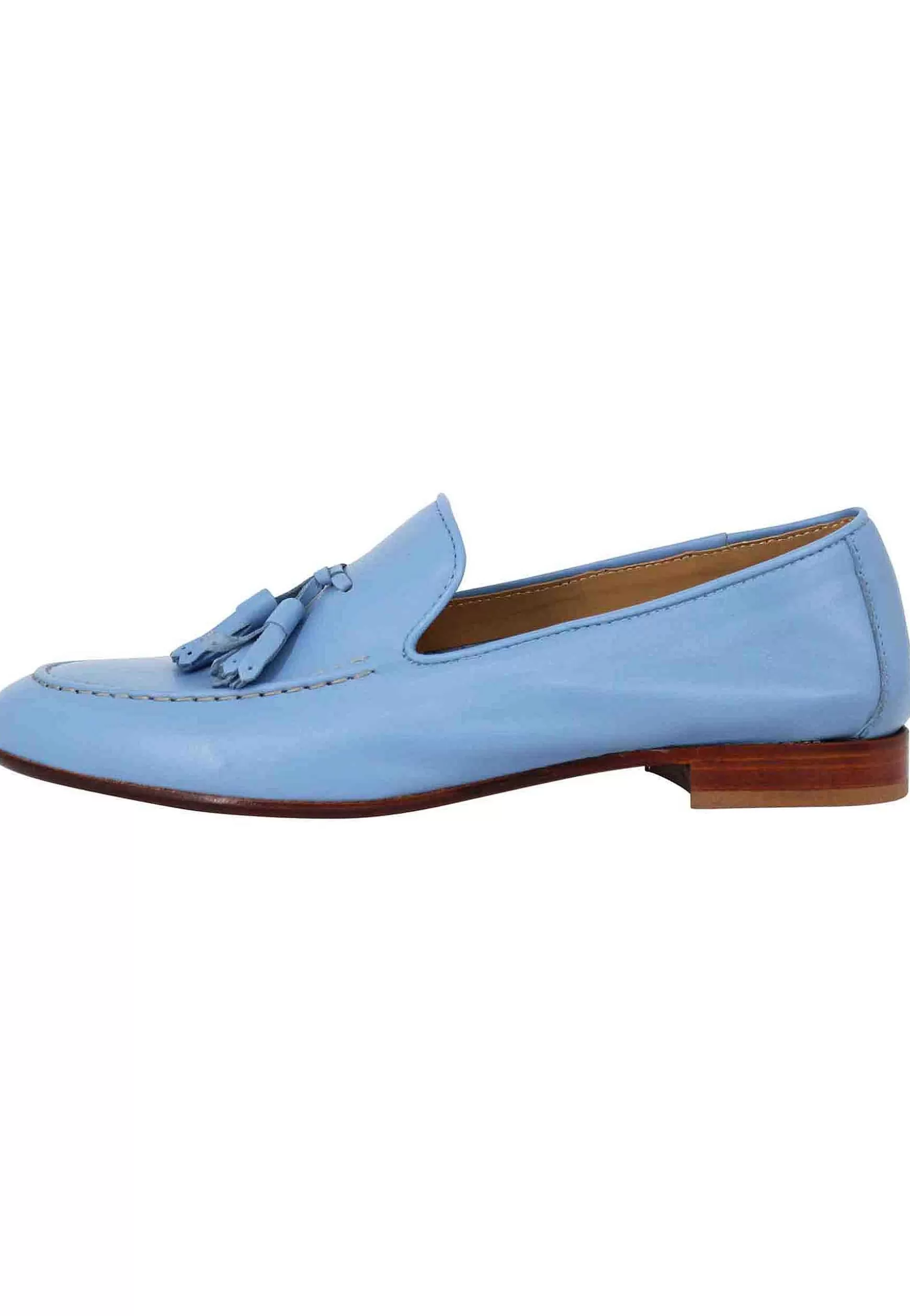 Mocassini Donna In Pelle Naturale Celeste Con Nappine In Tinta** Shop