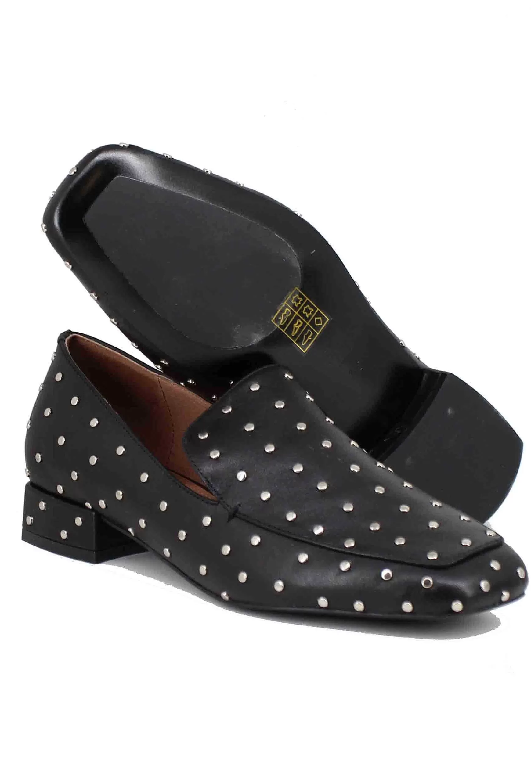 Mocassini Donna In Pelle Nera Con Borchie Argento Lillian*Bibi Lou Hot