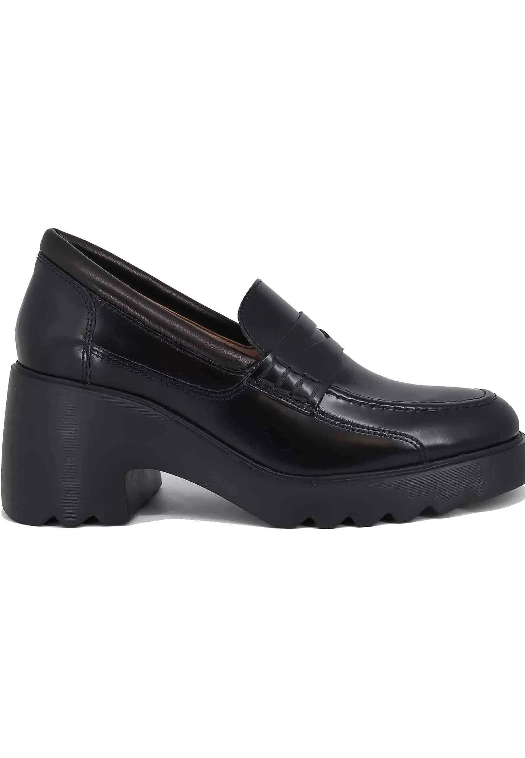 Mocassini Donna In Pelle Nera Con Suola Alta In Gomma*Unisa Discount