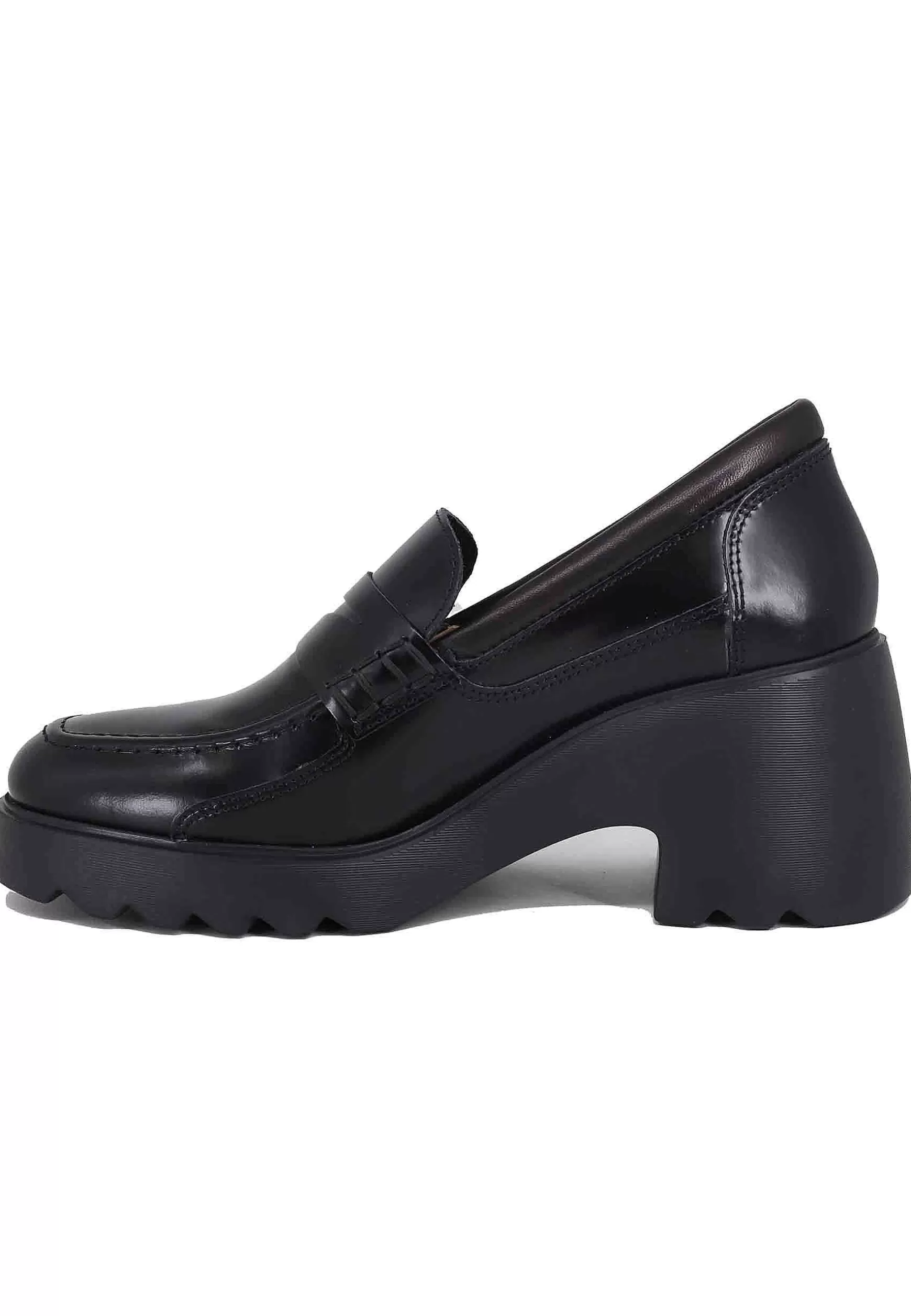 Mocassini Donna In Pelle Nera Con Suola Alta In Gomma*Unisa Discount