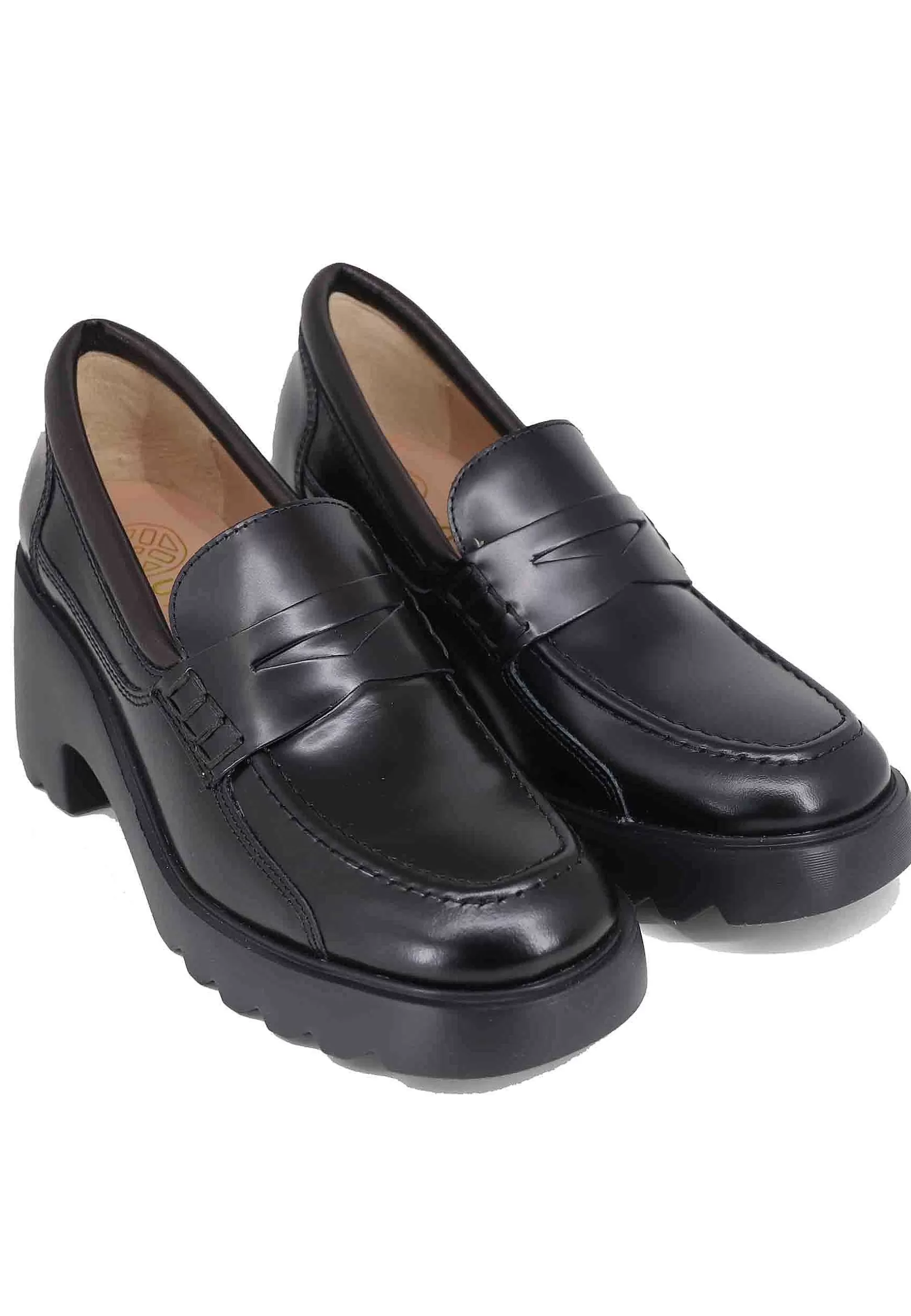 Mocassini Donna In Pelle Nera Con Suola Alta In Gomma*Unisa Discount