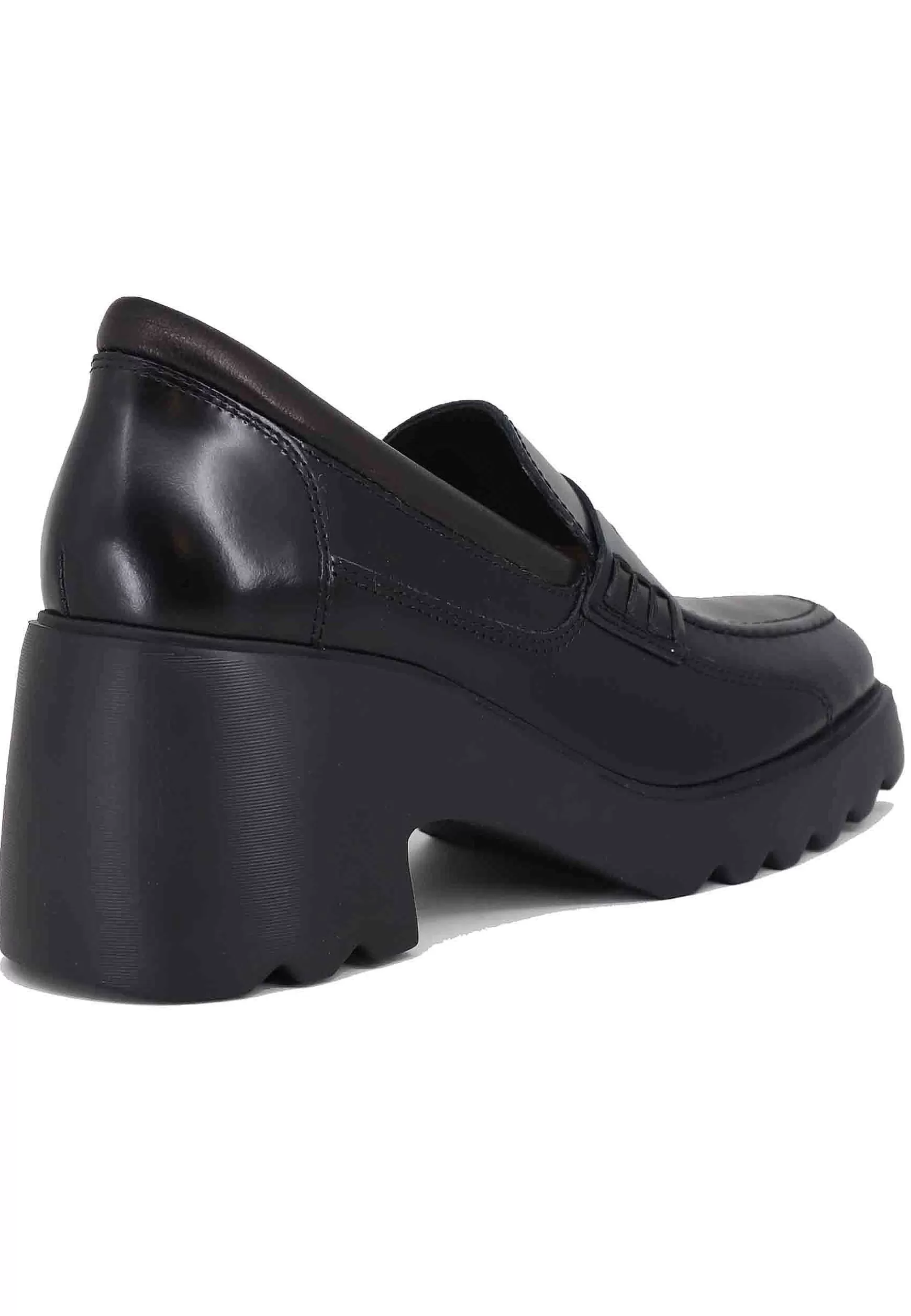 Mocassini Donna In Pelle Nera Con Suola Alta In Gomma*Unisa Discount