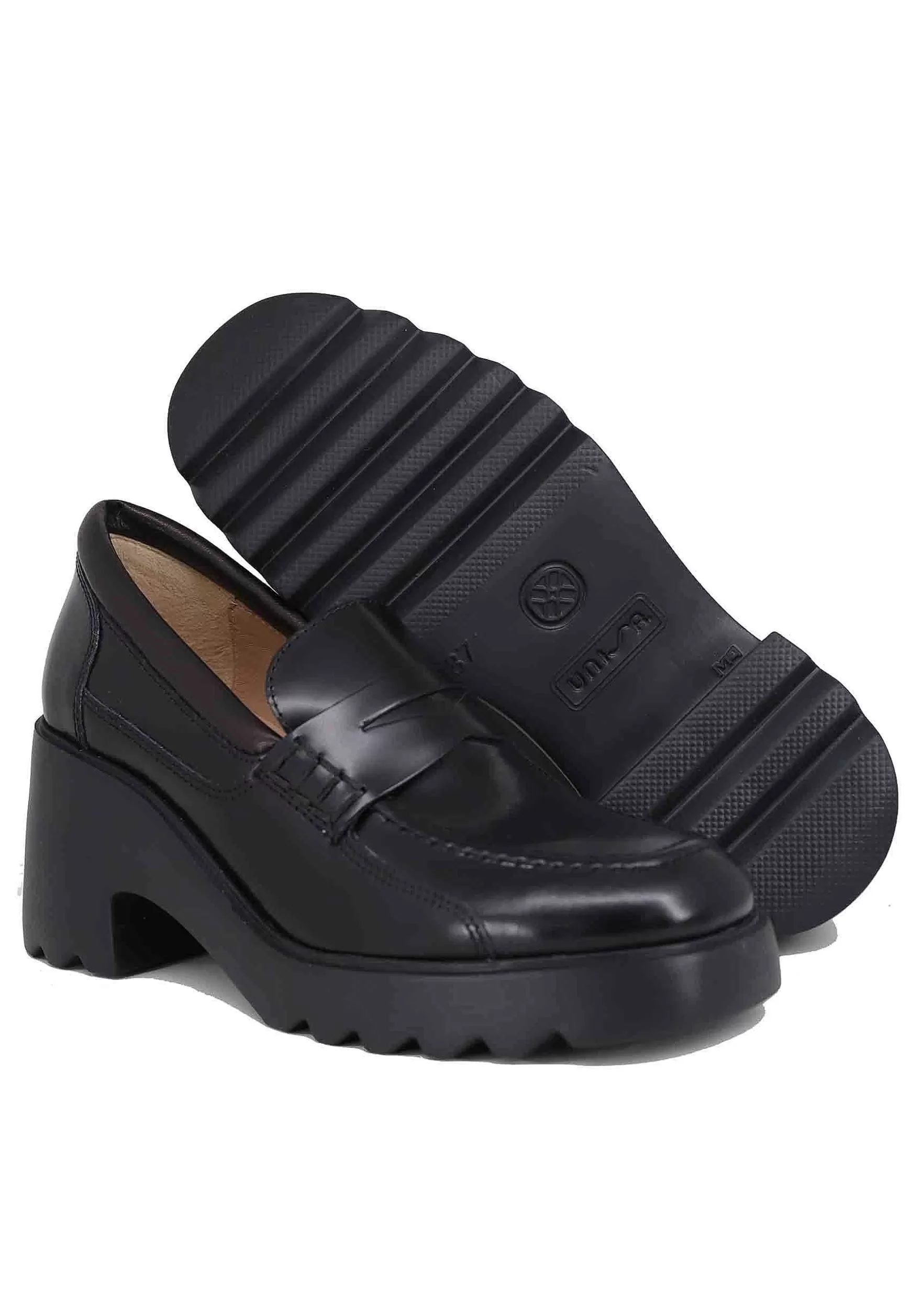 Mocassini Donna In Pelle Nera Con Suola Alta In Gomma*Unisa Discount