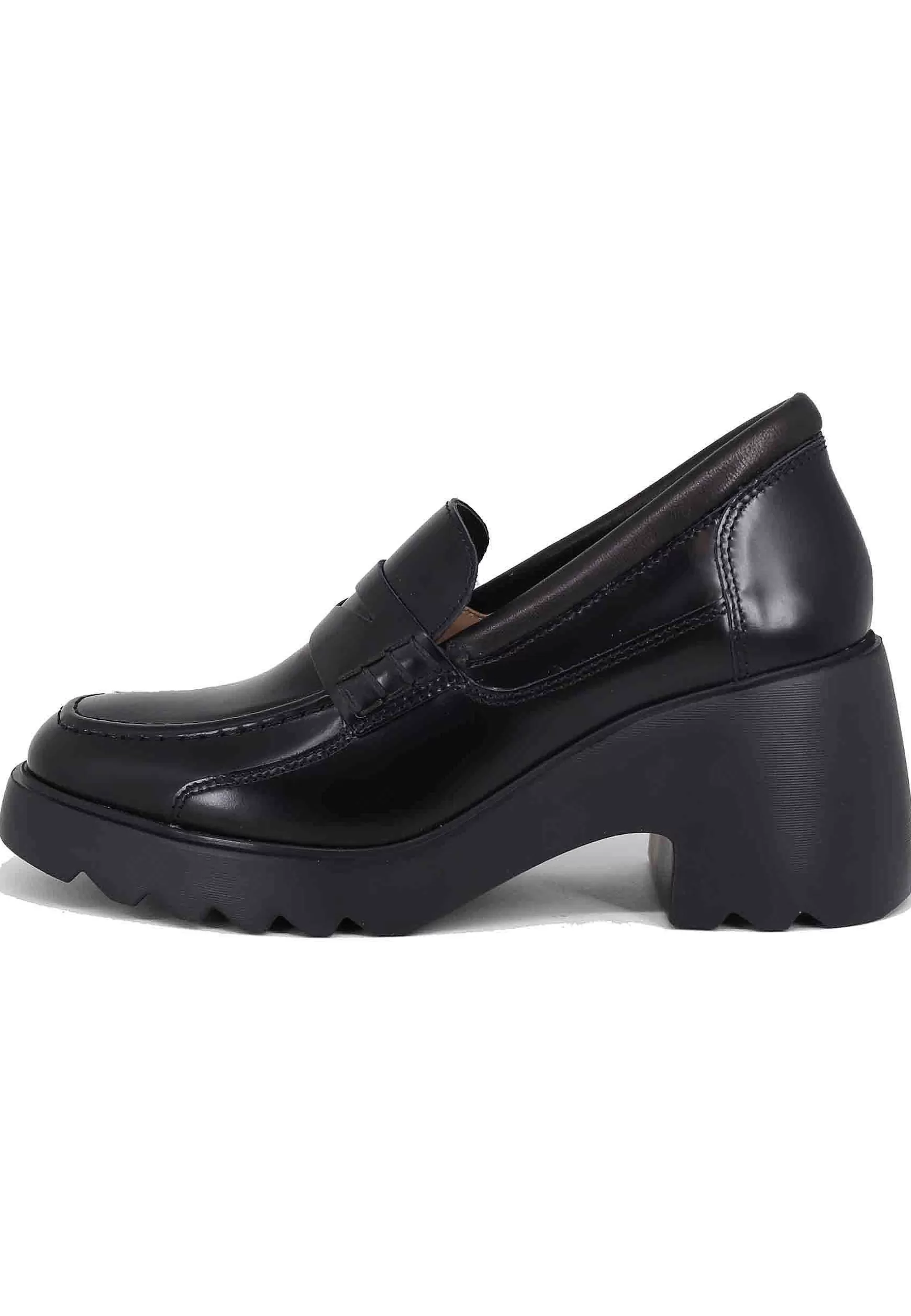 Mocassini Donna In Pelle Nera Con Suola Alta In Gomma*Unisa Discount