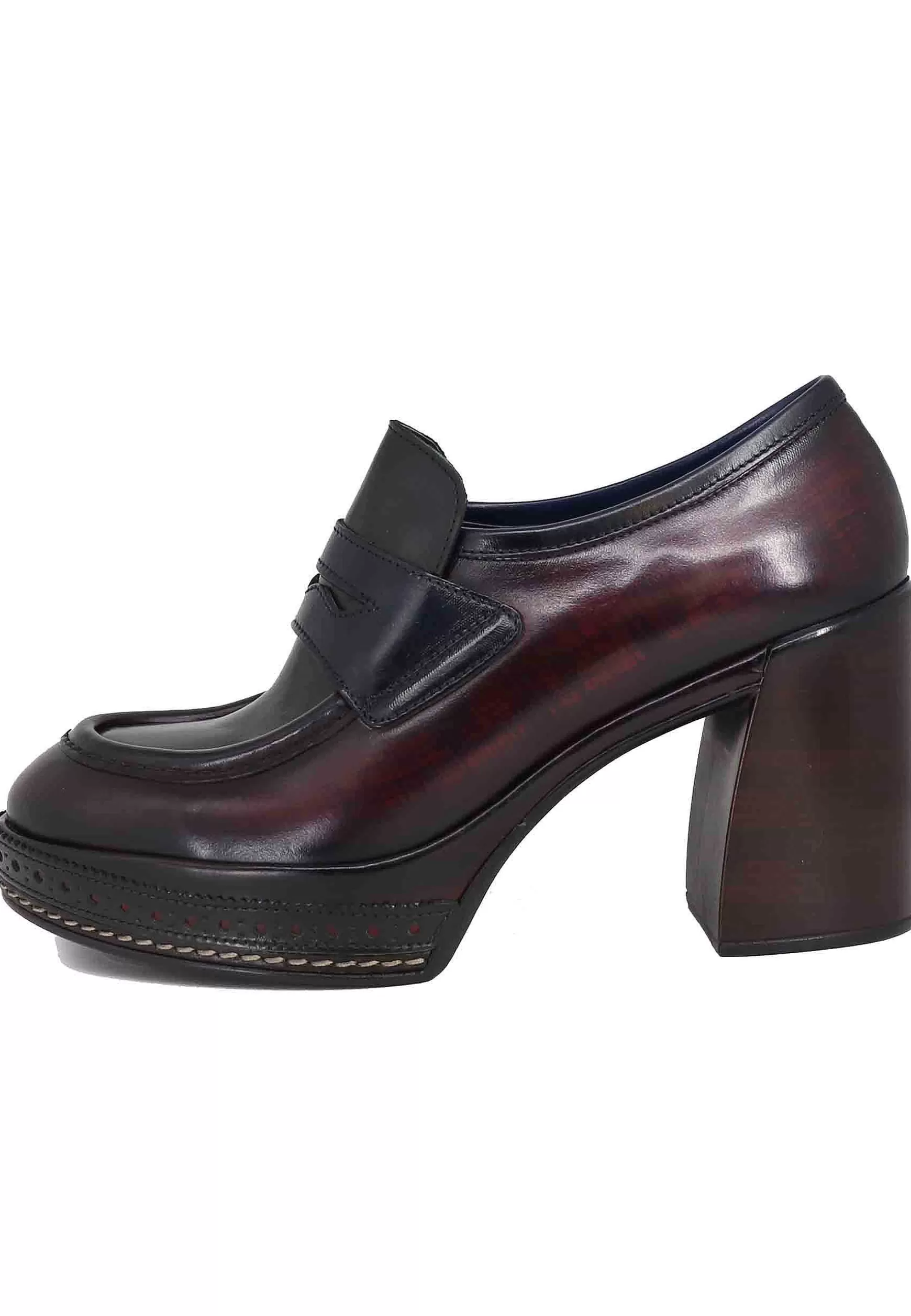 Mocassini Donna In Pelle Nera E Bordeaux Con Tacco Alto E Plateau*Pons Quintana Sale