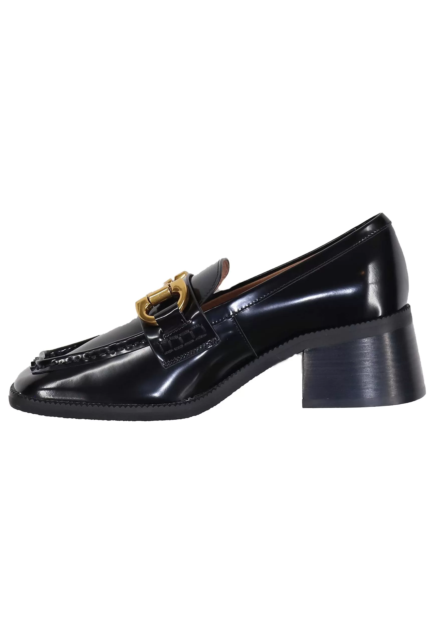 Mocassini Donna In Pelle Nera Lucida Con Morsetto In Oro Tiana*Bibi Lou Sale