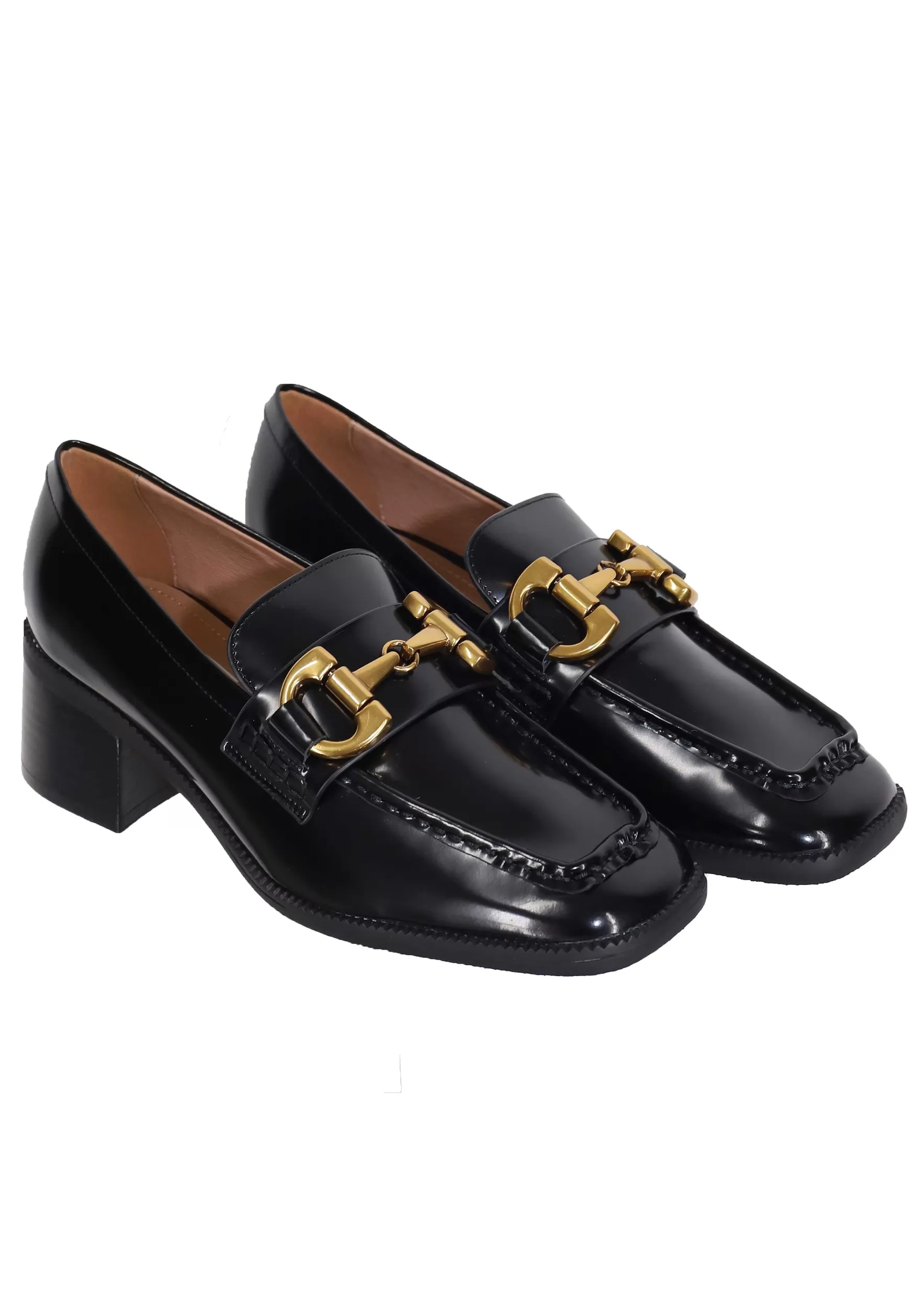 Mocassini Donna In Pelle Nera Lucida Con Morsetto In Oro Tiana*Bibi Lou Sale