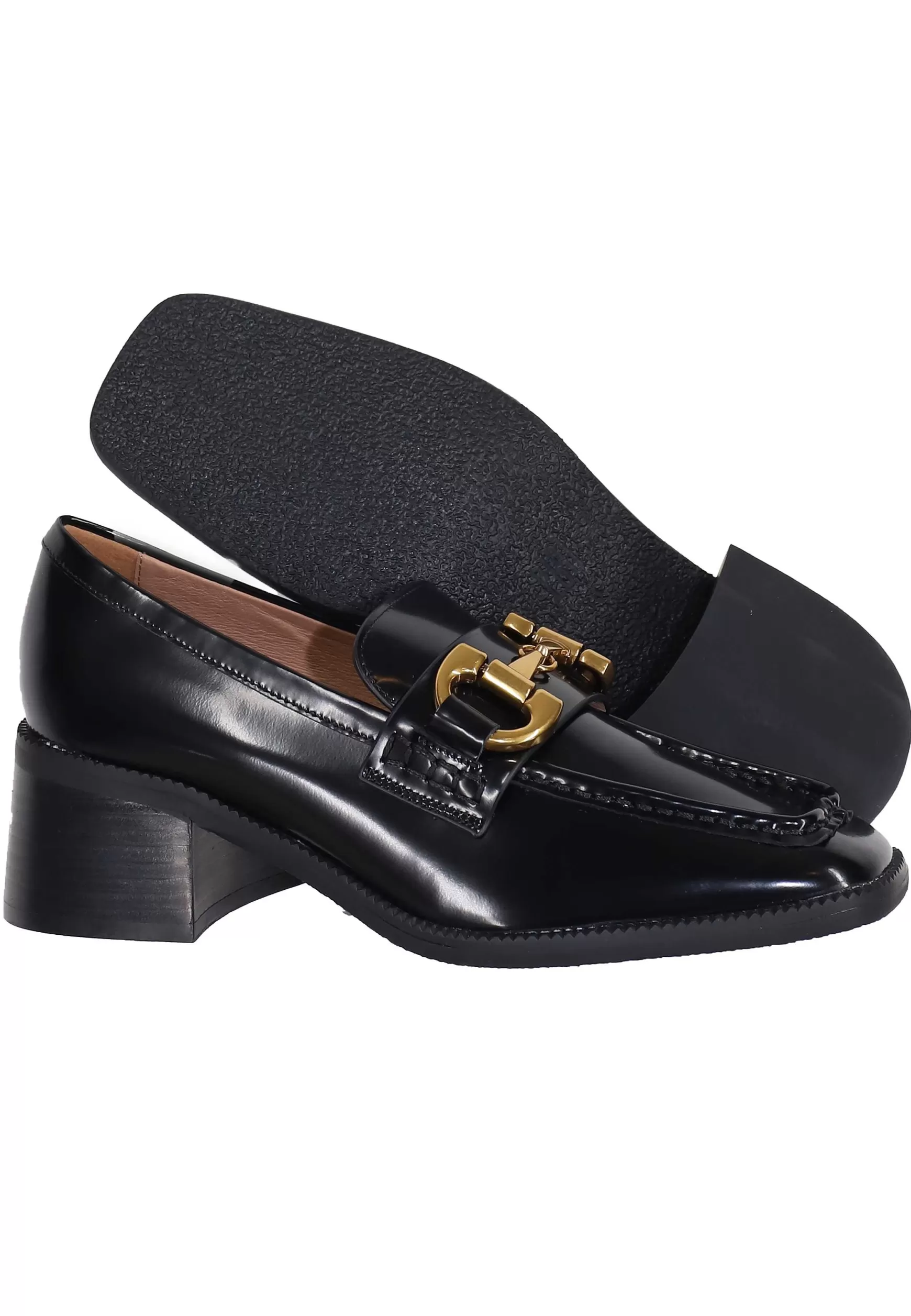 Mocassini Donna In Pelle Nera Lucida Con Morsetto In Oro Tiana*Bibi Lou Sale