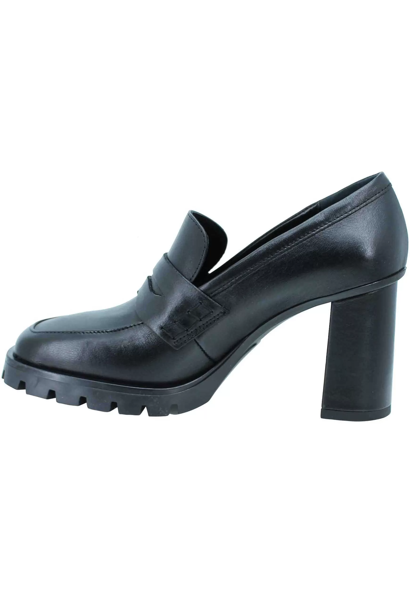 Mocassini Donna In Pelle Nera Tacco Alto Punta Quadra E Plateau*Lorenzo Mari Store