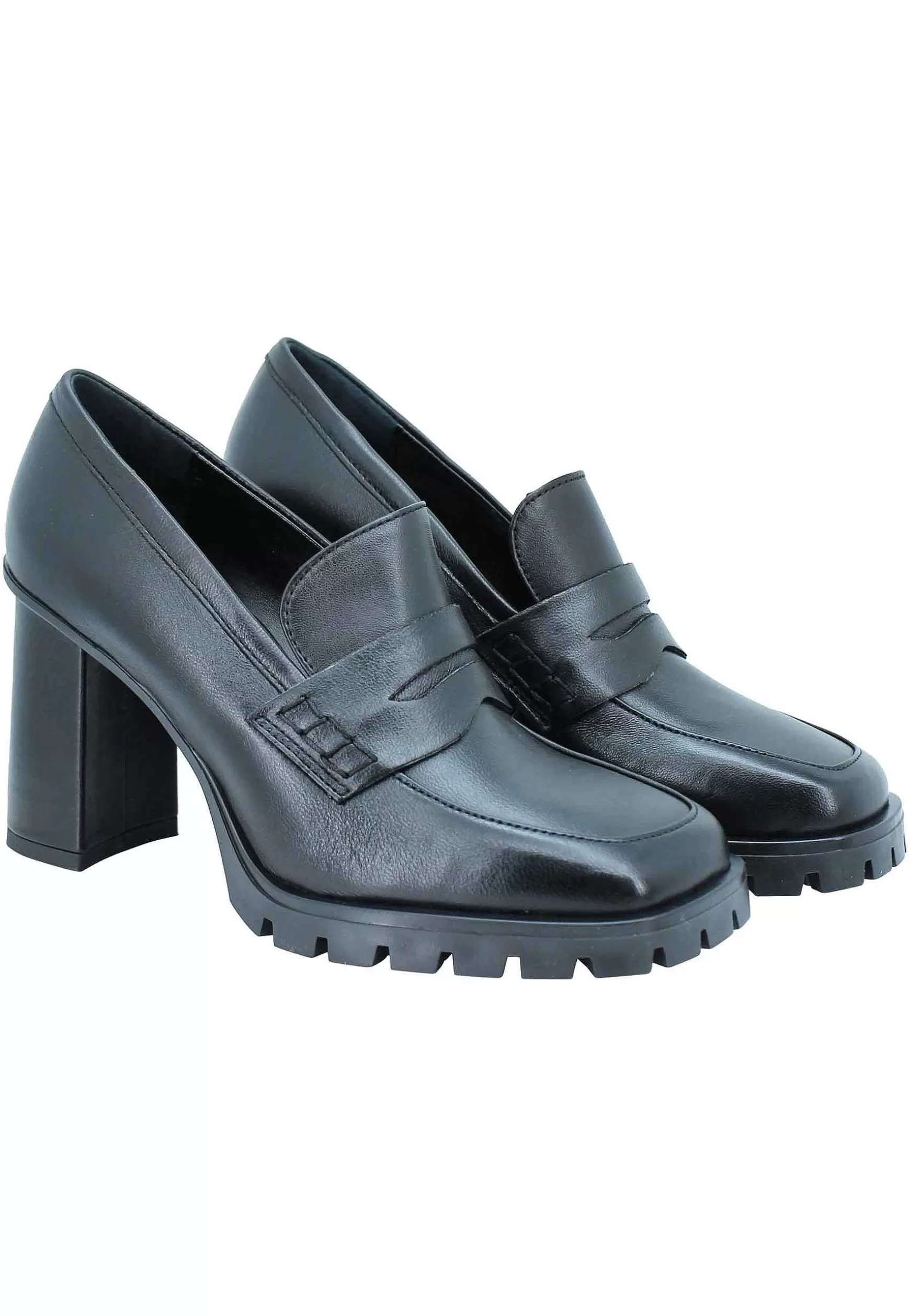 Mocassini Donna In Pelle Nera Tacco Alto Punta Quadra E Plateau*Lorenzo Mari Store