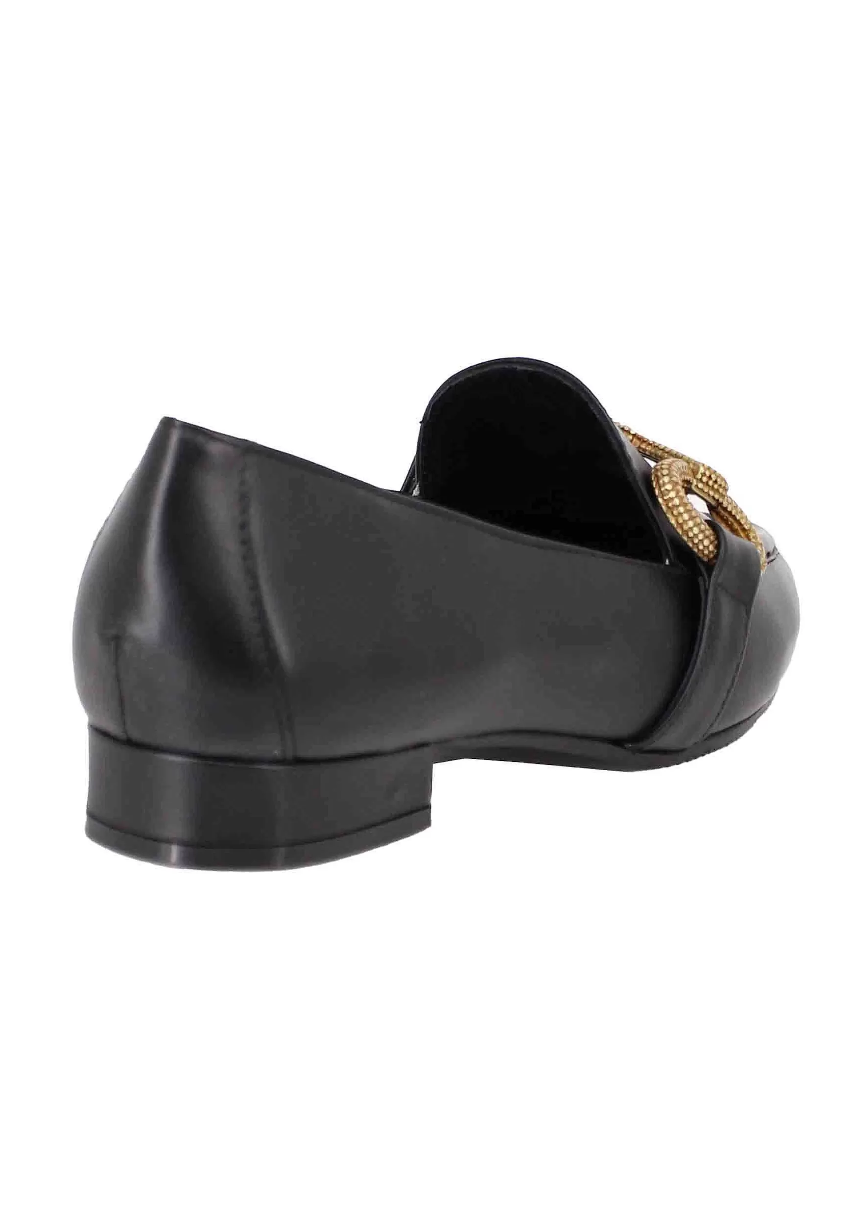 Mocassini Donna In Pelle Nera Tacco Basso Con Morsetto E Punta A Punta** Hot