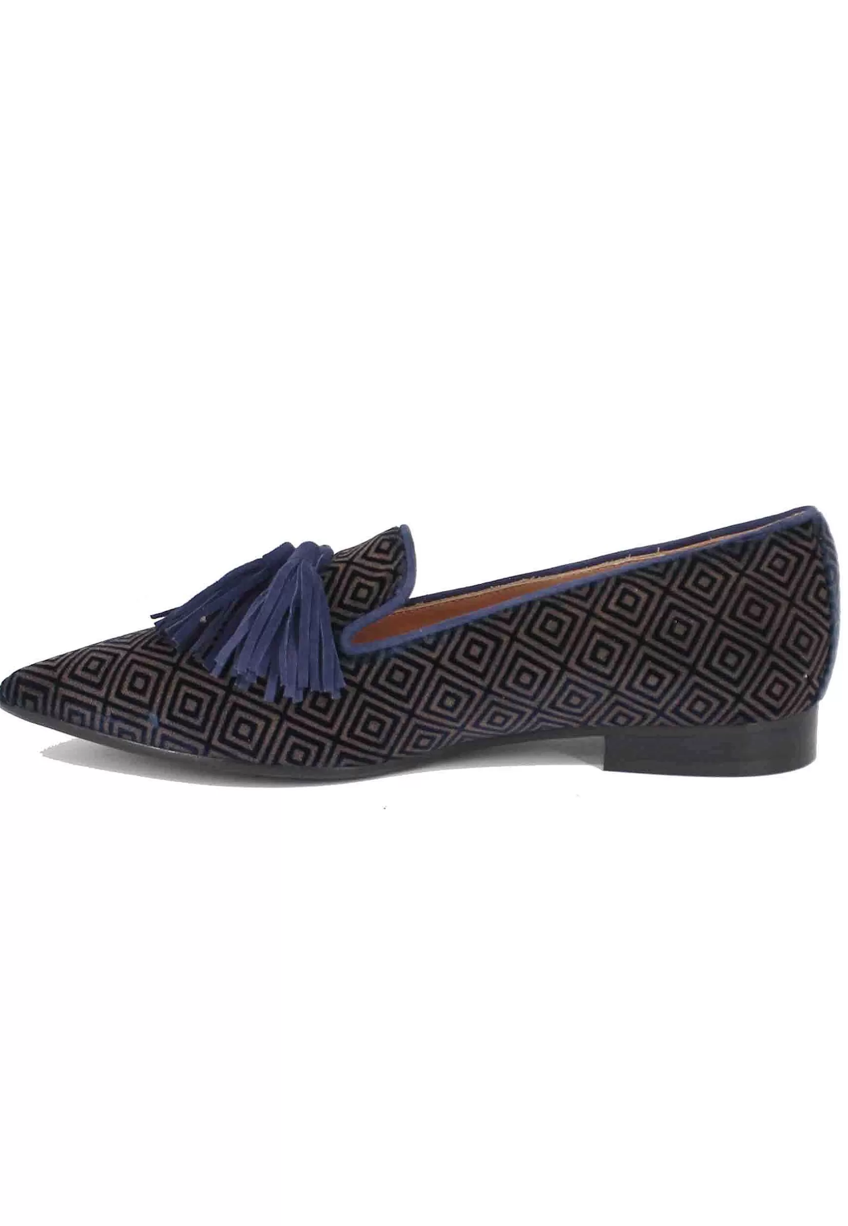 Mocassini Donna In Velluto Jacquard Blu Con Nappine** Outlet